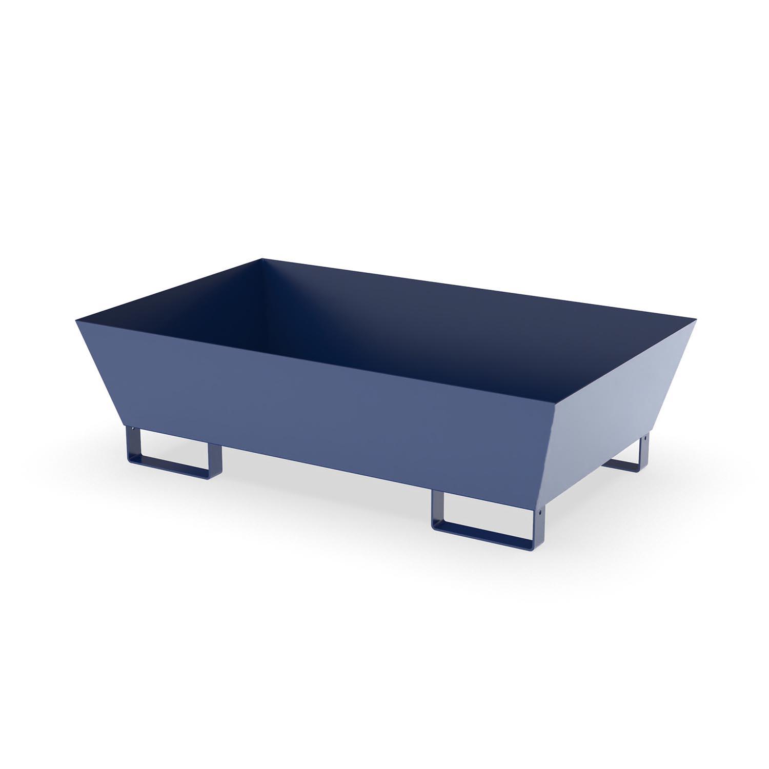 Auffangwanne aus Stahl, ohne Gitterrost, unterfahrbar, lackiert, Auffangvolumen 205 l, 1300x800x380mm Auffangwannen aus Stahl Produktbild Auffangwanne aus Stahl für 2 x 200 l Fässer, ohne Gitterrost, unterfahrbar, lackiert