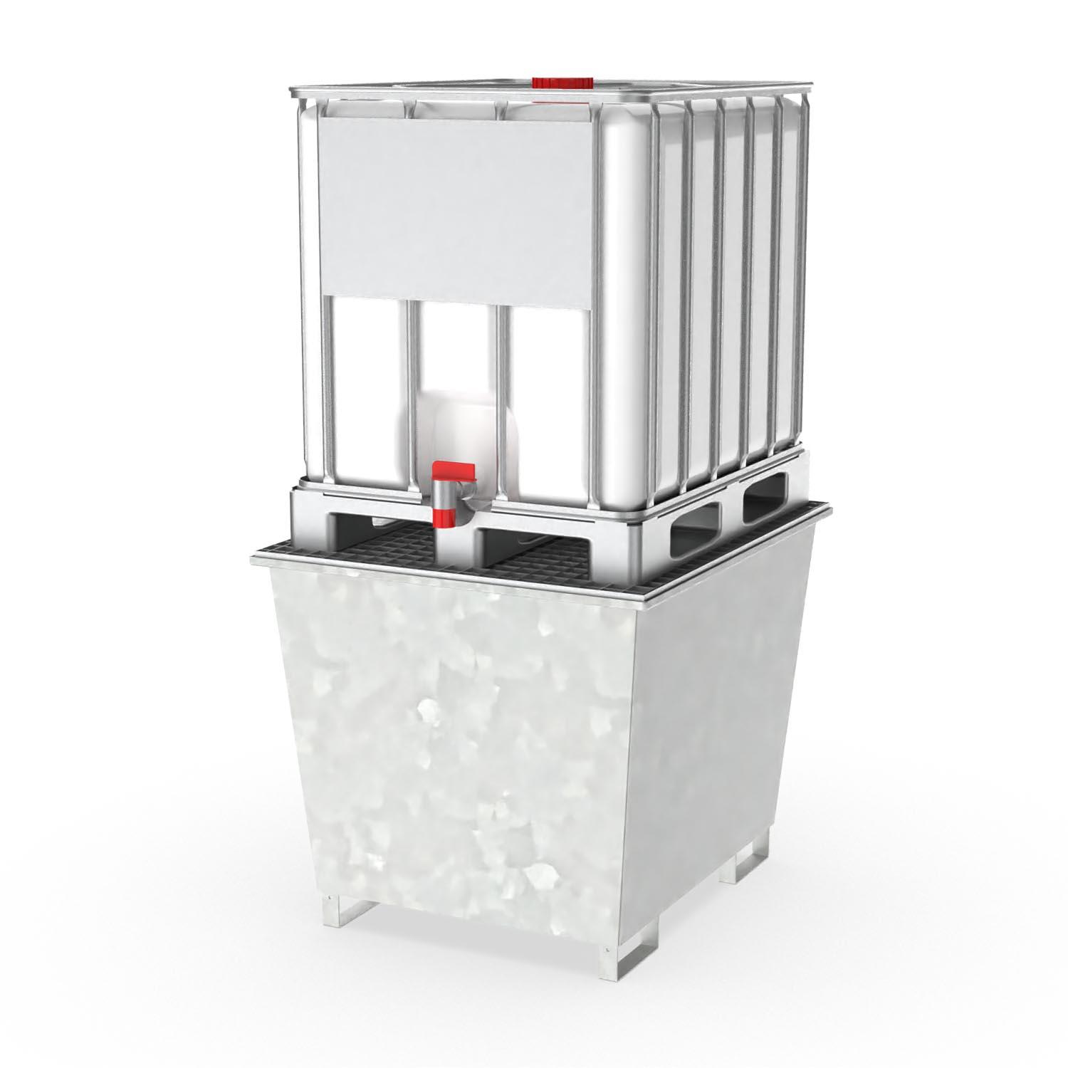 Auffangwanne aus Stahl für 1 x 1000 l IBC, mit Gitterrost, verzinkt, 1300x1120x1050mm Auffangwannen aus Stahl Produktbild Auffangwanne aus Stahl für 1 x 1000 l IBC, mit Gitterrost, verzinkt, 1300x1120x1050 mm