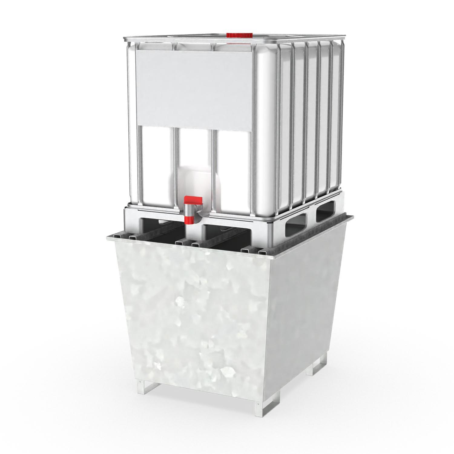 Auffangwanne aus Stahl economy-line für 1 x 1000 l IBC, verzinkt, mit Auflageprofilen, 1300x1120x1050mm Auffangwannen aus Stahl Produktbild Auffangwanne aus Stahl economy-line für 1 x 1000 l IBC, verzinkt, mit Auflageprofilen, 1300x1120x1050mm