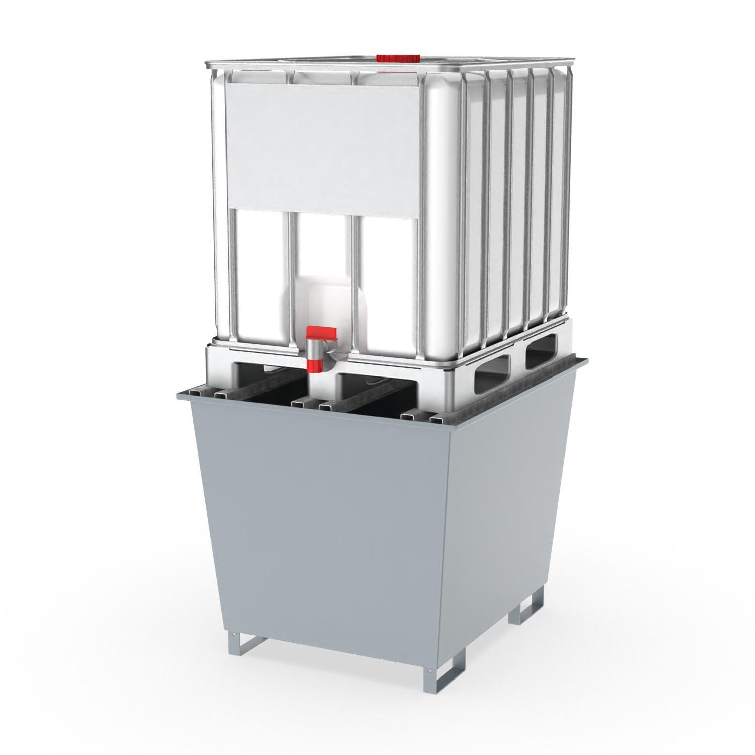 Auffangwanne aus Stahl economy-line für 1 x 1000 l IBC, lackiert, mit Auflageprofilen, 1300x1120x1050mm Auffangwannen aus Stahl Produktbild Auffangwanne aus Stahl economy-line für 1 x 1000 l IBC, lackiert, mit Auflageprofilen, 1300x1120x1050mm