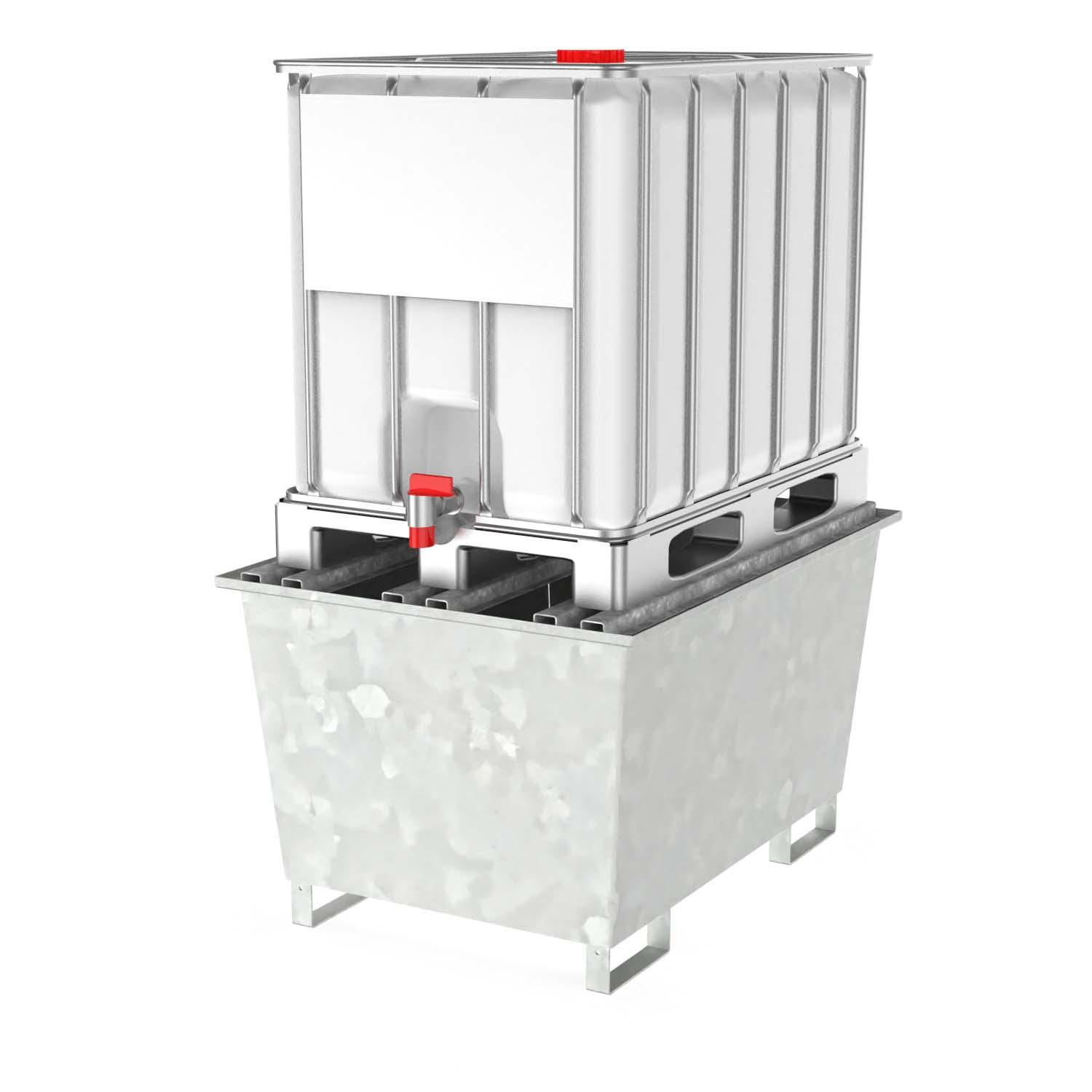 Auffangwanne aus Stahl economy-line für 1 x 600 l IBC, verzinkt, mit Auflageprofilen Auffangwannen aus Stahl Produktbild Auffangwanne aus Stahl economy-line für 1 x 600 l IBC, verzinkt, mit Auflageprofilen