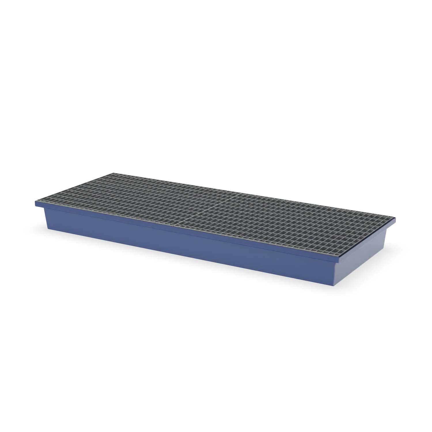 Paletten-Auffangwanne aus Stahl für 3 x 200 l Fässer, mit Gitterrost, lackiert, 2010x800x180mm Auffangwannen aus Stahl Produktbild Paletten-Auffangwanne aus Stahl für 3 x 200 l Fässer, mit Gitterrost, lackiert