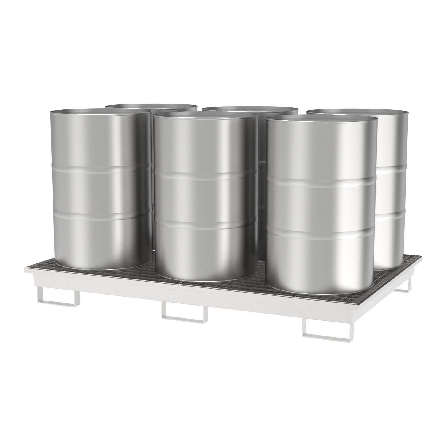 Auffangwanne aus Edelstahl für 6 x 200 l Fässer, Auffangvolumen 201 l, stapelbar, 2000x1300x200mm Auffangwannen aus Edelstahl Produktbild Auffangwanne aus Edelstahl für 6 x 200 l Fässer, Auffangvolumen 201 l, stapelbar
