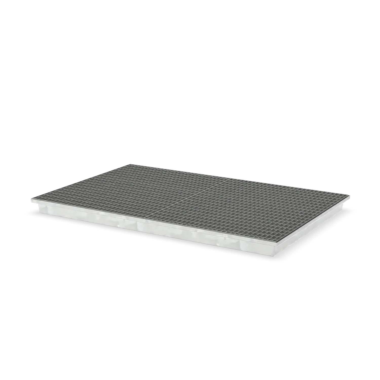 Paletten-Auffangwanne aus Stahl für 6 x 200 l Fässer, mit Gitterrost, verzinkt, 2010x1300x120mm Auffangwannen aus Stahl Produktbild Paletten-Auffangwanne aus Stahl für 6 x 200 l Fässer, mit Gitterrost, verzinkt