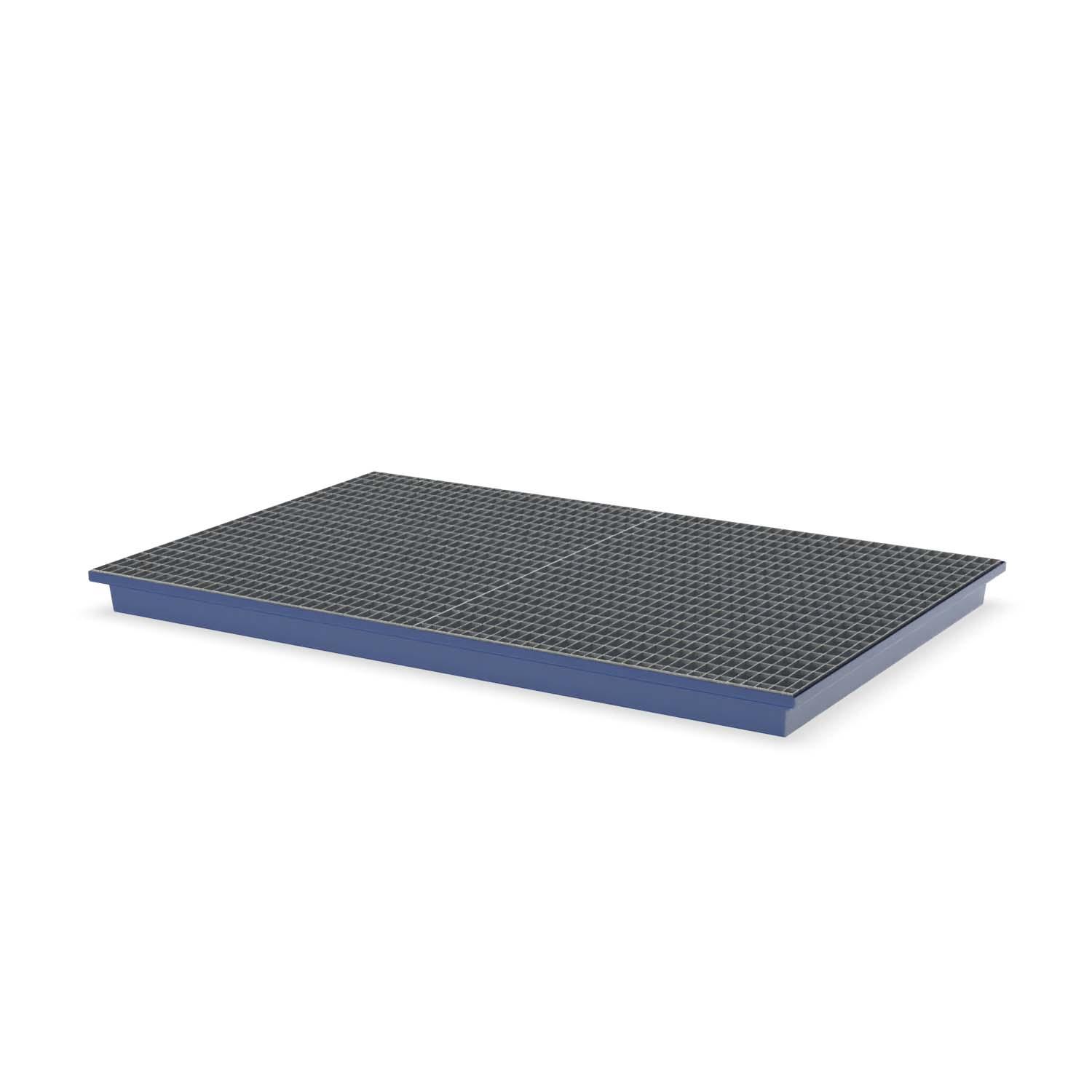 Paletten-Auffangwanne aus Stahl für 6 x 200 l Fässer, mit Gitterrost, lackiert, 2010x1300x120mm Auffangwannen aus Stahl Produktbild Paletten-Auffangwanne aus Stahl für 6 x 200 l Fässer, mit Gitterrost, lackiert
