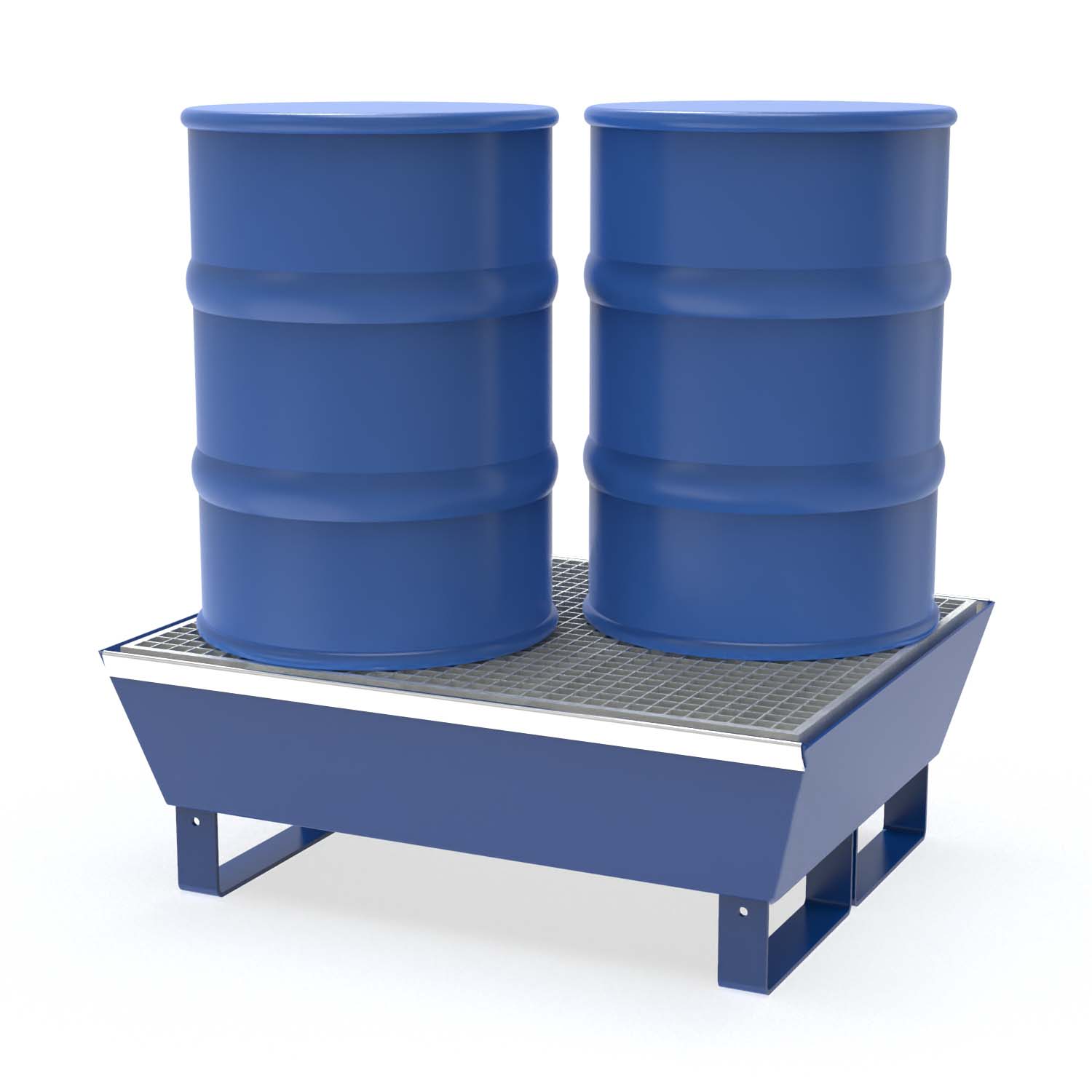 Auffangwanne aus Stahl für 2 x 60 l Fässer, mit Gitterrost, unterfahrbar, lackiert, 800x640x280mm Auffangwannen aus Stahl Produktbild Auffangwanne aus Stahl für 2 x 60 l Fässer, mit Gitterrost, unterfahrbar, lackiert