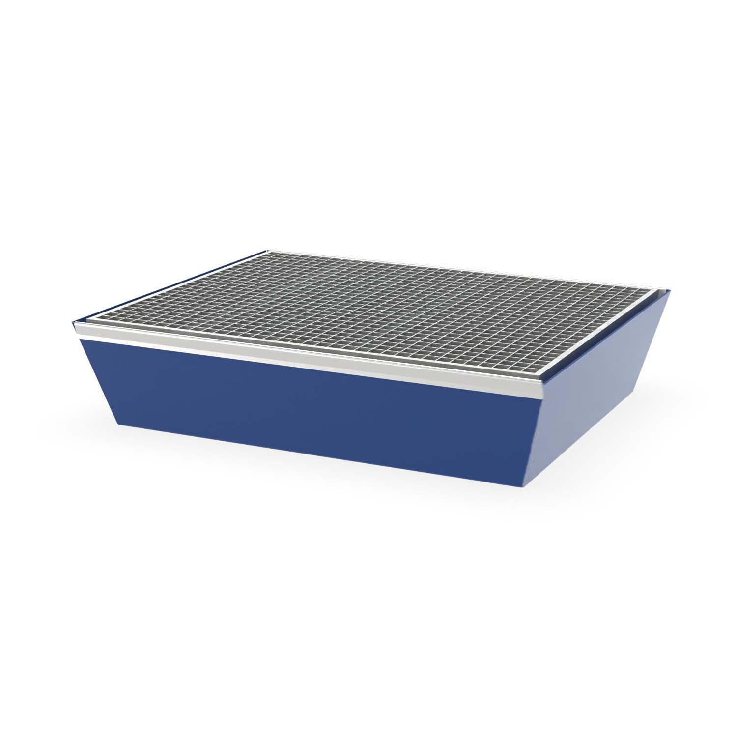 Paletten-Auffangwanne aus Stahl für 2 x 60 l Fässer, mit Gitterrost, lackiert, 800x640x180mm Auffangwannen aus Stahl Produktbild Paletten-Auffangwanne aus Stahl für 2 x 60 l Fässer, mit Gitterrost, lackiert