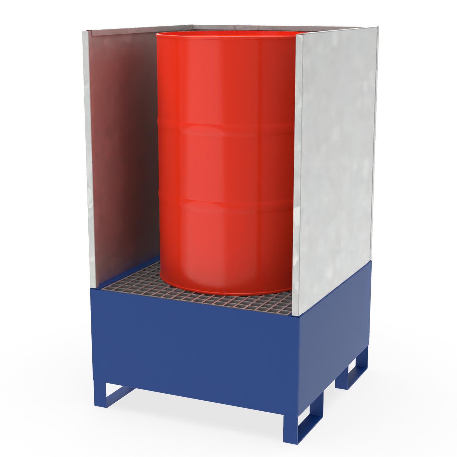 Auffangwanne aus Stahl für 1 x 200 l Fass mit Garnitur steckbar, 3-teilig, verzinkt, 800x800x1360mm Auffangwannen aus Stahl Produktbild Auffangwanne aus Stahl für 1 x 200 l Fass mit Garnitur steckbar, 3-teilig, verzinkt