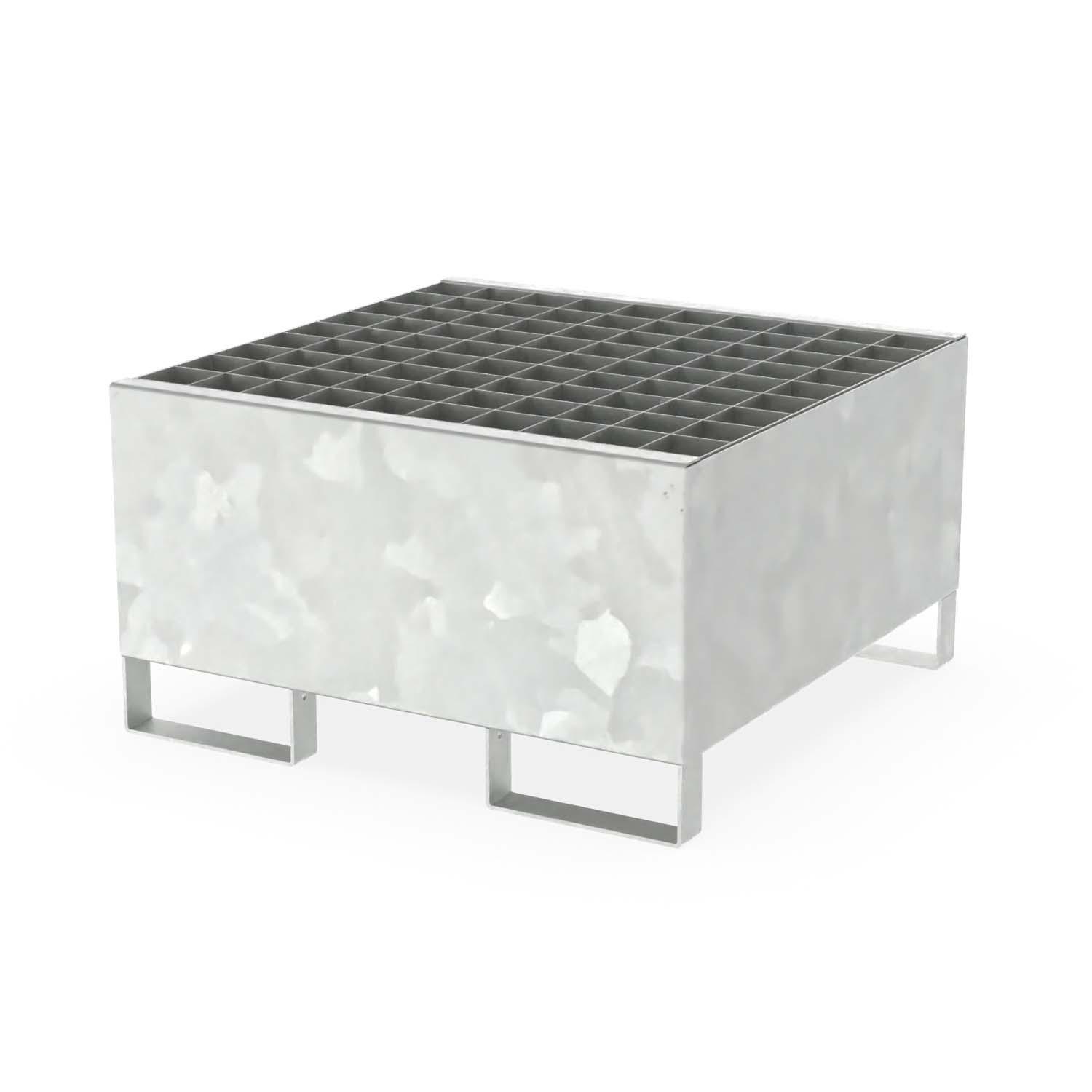 Auffangwanne aus Stahl für 1 x 200 l Fass, mit Gitterrost, unterfahrbar, 800x800x460mm Auffangwannen aus Stahl Produktbild Auffangwanne aus Stahl für 1 x 200 l Fass, mit Gitterrost, unterfahrbar