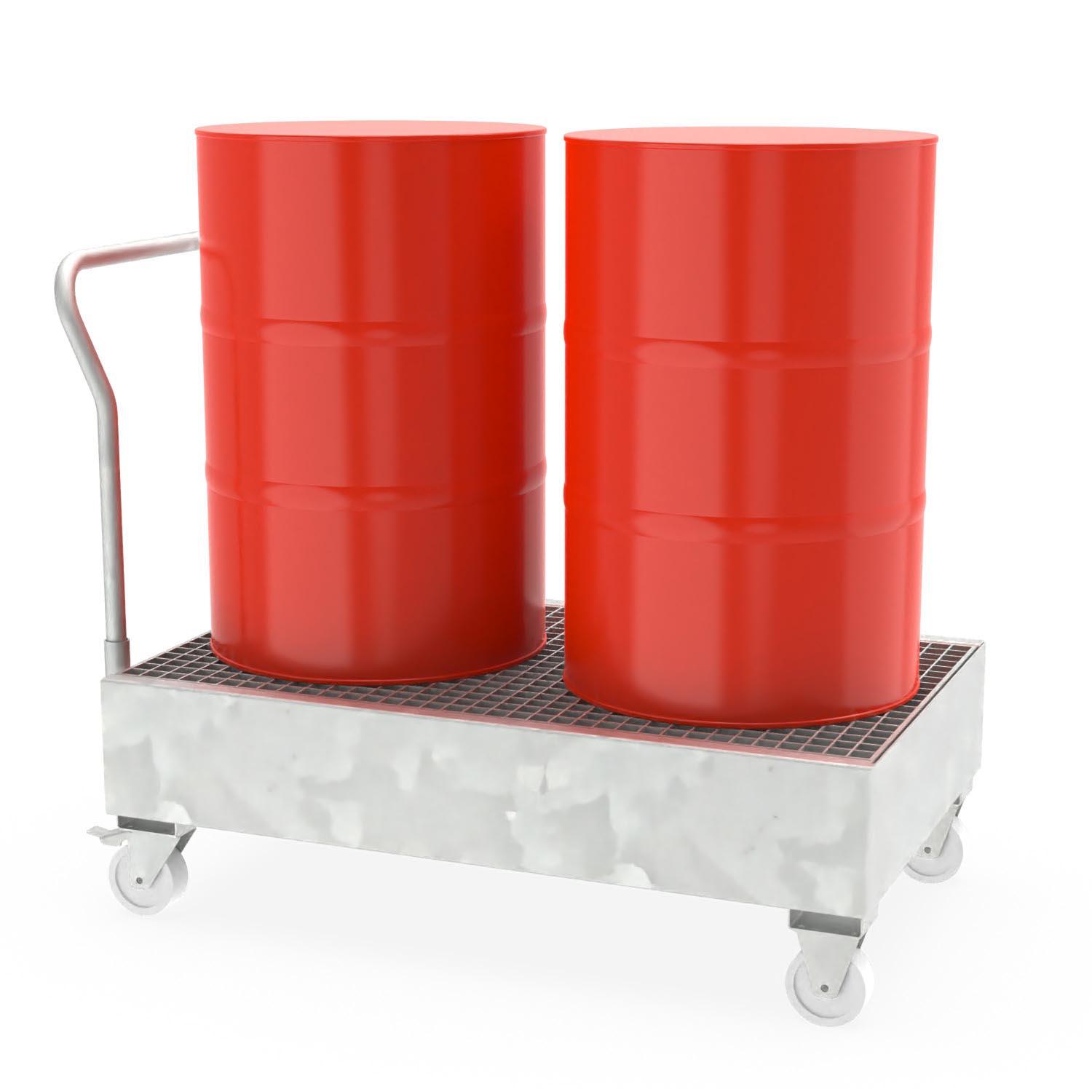 Fahrbare Auffangwanne aus Stahl für 2 x 200 l Fässer Auffangwannen aus Stahl Produktbild Fahrbare Auffangwanne aus Stahl für 2 x 200 l Fässer