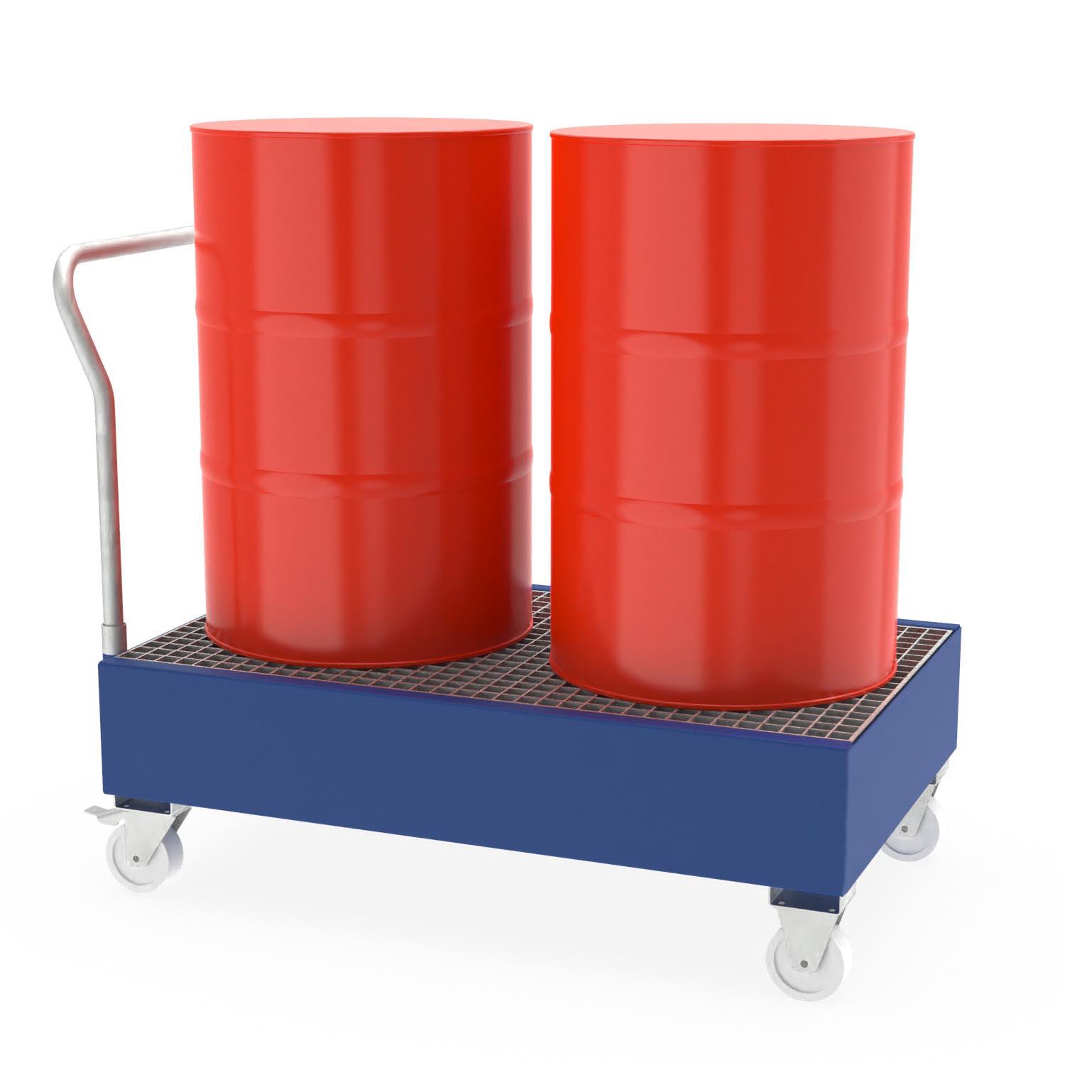 Fahrbare Auffangwanne aus Stahl für 2 x 200 l Fässer Auffangwannen aus Stahl Produktbild Fahrbare Auffangwanne aus Stahl für 2 x 200 l Fässer