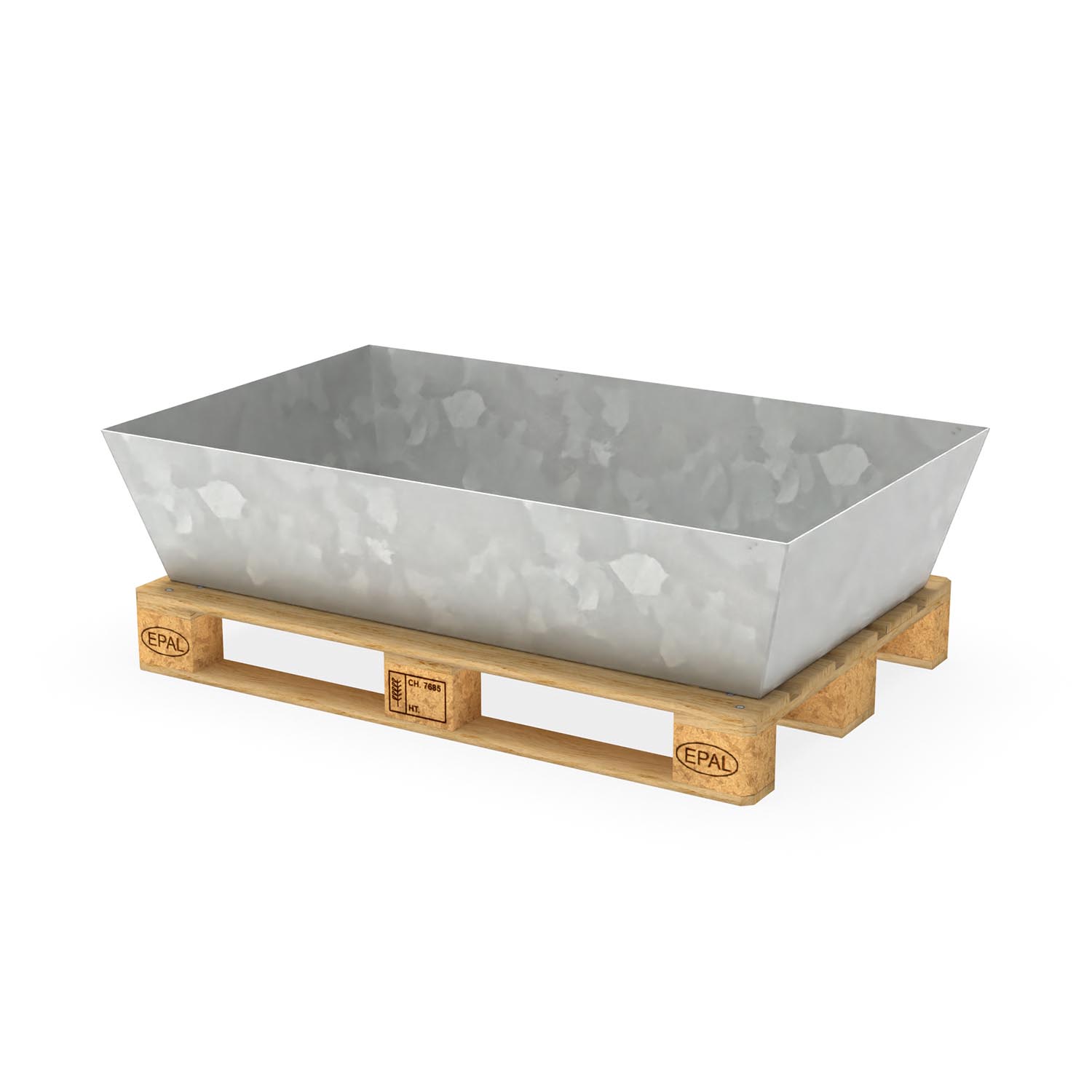 Paletten-Auffangwanne aus Stahl für 2 x 200 l Fässer, ohne Gitterrost, verzinkt, 1300x800x380mm Auffangwannen aus Stahl Produktbild Paletten-Auffangwanne aus Stahl für 2 x 200 l Fässer, ohne Gitterrost, verzinkt