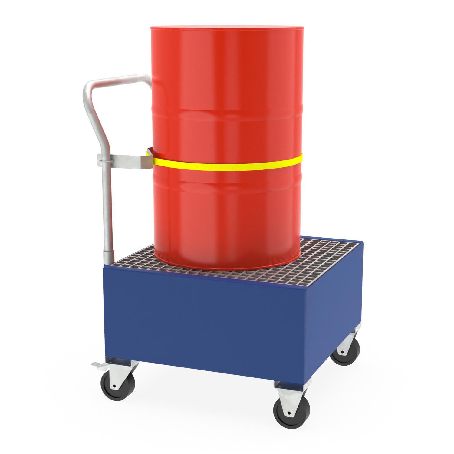 Fahrbare Auffangwanne aus Stahl für 1 x 200 l Fass mit elektrisch leitfähigen Rollen und Transportsicherung Auffangwannen aus Stahl Produktbild Fahrbare Auffangwanne aus Stahl für 1 x 200 l Fass mit elektrisch leitfähigen Rollen und Transportsicherung
