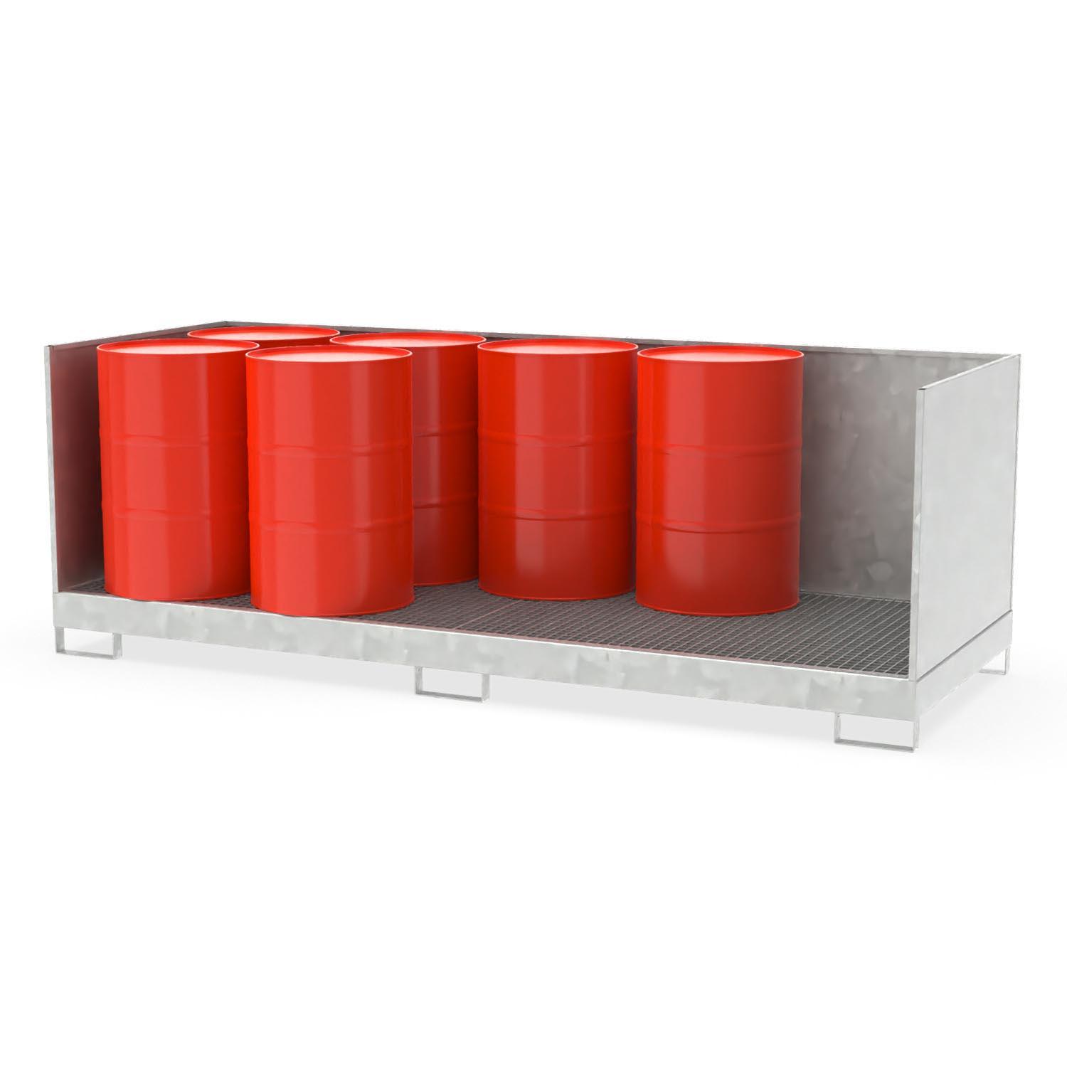 Auffangwanne aus Stahl für 10 x 200 l Fässer mit Garnitur steckbar, 3-teilig, verzinkt, 3250x1200x1132mm Auffangwannen aus Stahl Produktbild Auffangwanne aus Stahl für 10 x 200 l Fässer mit Garnitur steckbar, 3-teilig, verzinkt
