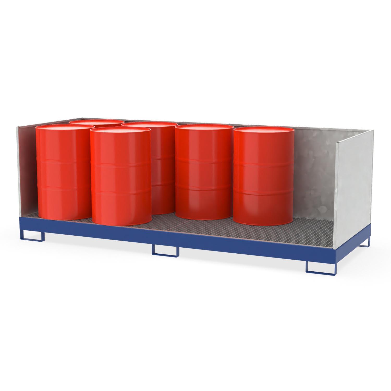 Auffangwanne aus Stahl für 10 x 200 l Fässer mit Garnitur steckbar, 3-teilig, verzinkt, 3250x1200x1132mm Auffangwannen aus Stahl Produktbild Auffangwanne aus Stahl für 10 x 200 l Fässer mit Garnitur steckbar, 3-teilig, verzinkt