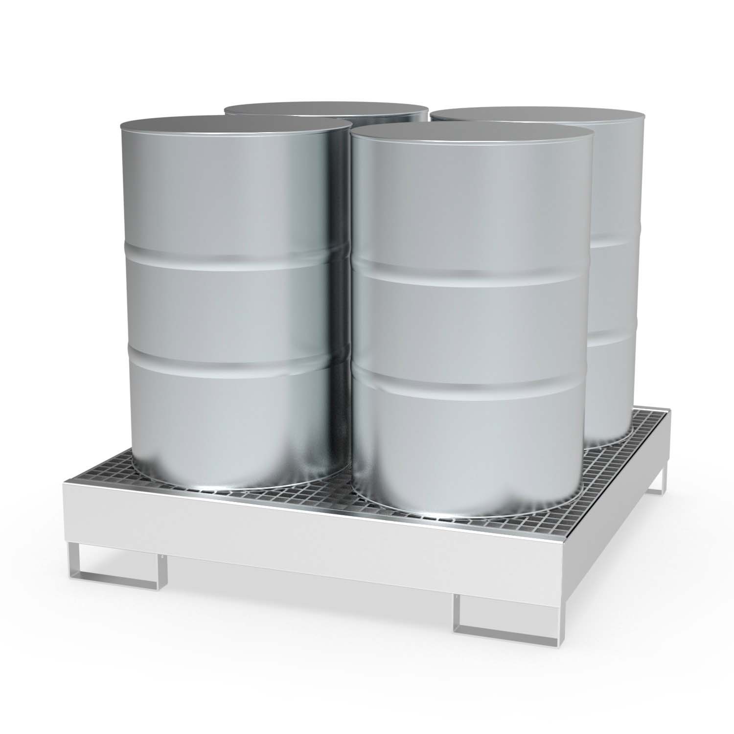 Auffangwanne aus Edelstahl für 4 x 200 l Fässer, Auffangvolumen 209 l Auffangwannen aus Edelstahl Produktbild Auffangwanne aus Edelstahl für 4 x 200 l Fässer, Auffangvolumen 209 l