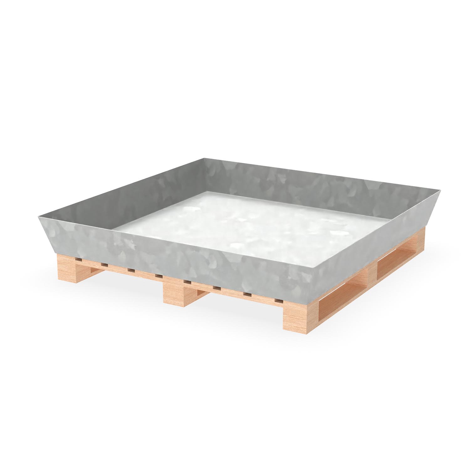 Paletten-Auffangwanne aus Stahl für 4 x 200 l Fässer, ohne Gitterrost, verzinkt, 1300x1300x170mm Auffangwannen aus Stahl Produktbild Paletten-Auffangwanne aus Stahl für 4 x 200 l Fässer, ohne Gitterrost, verzinkt