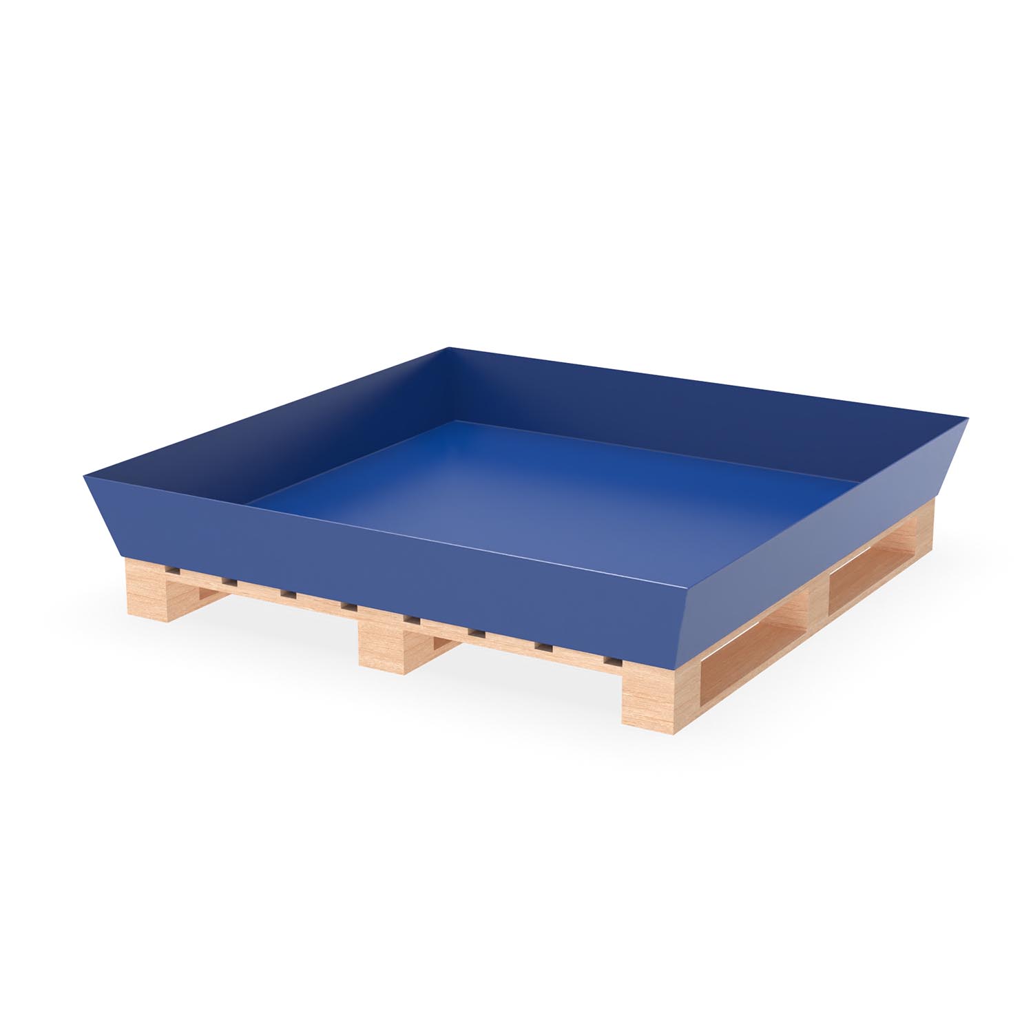 Paletten-Auffangwanne aus Stahl für 4 x 200 l Fässer, ohne Gitterrost, lackiert, 1300x1300x170mm Auffangwannen aus Stahl Produktbild Paletten-Auffangwanne aus Stahl für 4 x 200 l Fässer, ohne Gitterrost, lackiert