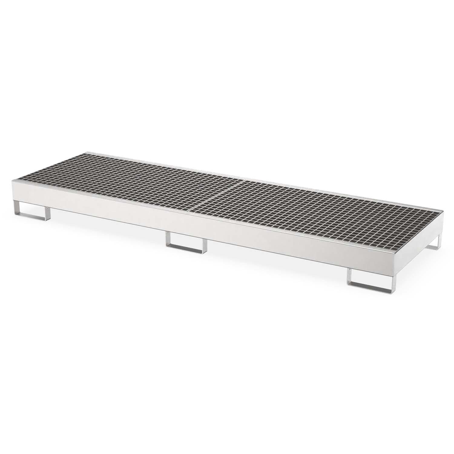 Auffangwanne aus Edelstahl für 4 x 200 l Fässer, lang, Auffangvolumen 207 l, 2590x800x235mm Auffangwannen aus Edelstahl Produktbild Auffangwanne aus Edelstahl für 4 x 200 l Fässer, lang, Auffangvolumen 207 l
