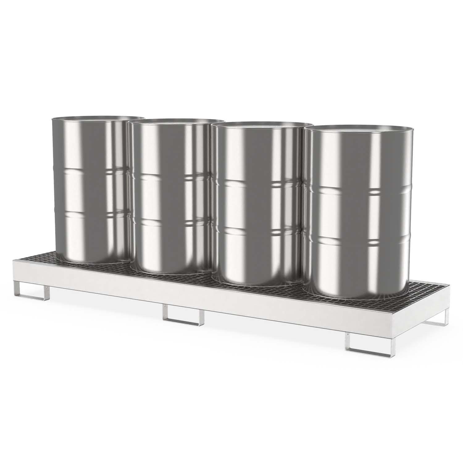 Auffangwanne aus Edelstahl für 4 x 200 l Fässer, lang, Auffangvolumen 207 l, 2590x800x235mm Auffangwannen aus Edelstahl Produktbild Auffangwanne aus Edelstahl für 4 x 200 l Fässer, lang, Auffangvolumen 207 l