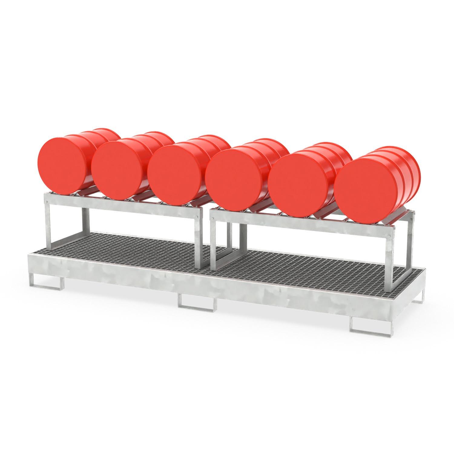 Abfüllstation aus Stahl für 6 x 60 l Fässer, mit Gitterrost, unterfahrbar, 2590x800x635mm Abfüllstationen Produktbild Abfüllstation aus Stahl für 6 x 60 l Fässer, mit Gitterrost