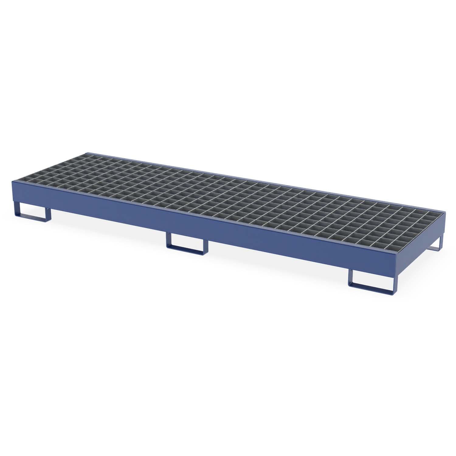 Auffangwanne aus Stahl für 4 x 200 l Fässer lang, mit Gitterrost, unterfahrbar, 2590x800x235mm Auffangwannen aus Stahl Produktbild Auffangwanne aus Stahl für 4 x 200 l Fässer lang, mit Gitterrost, unterfahrbar