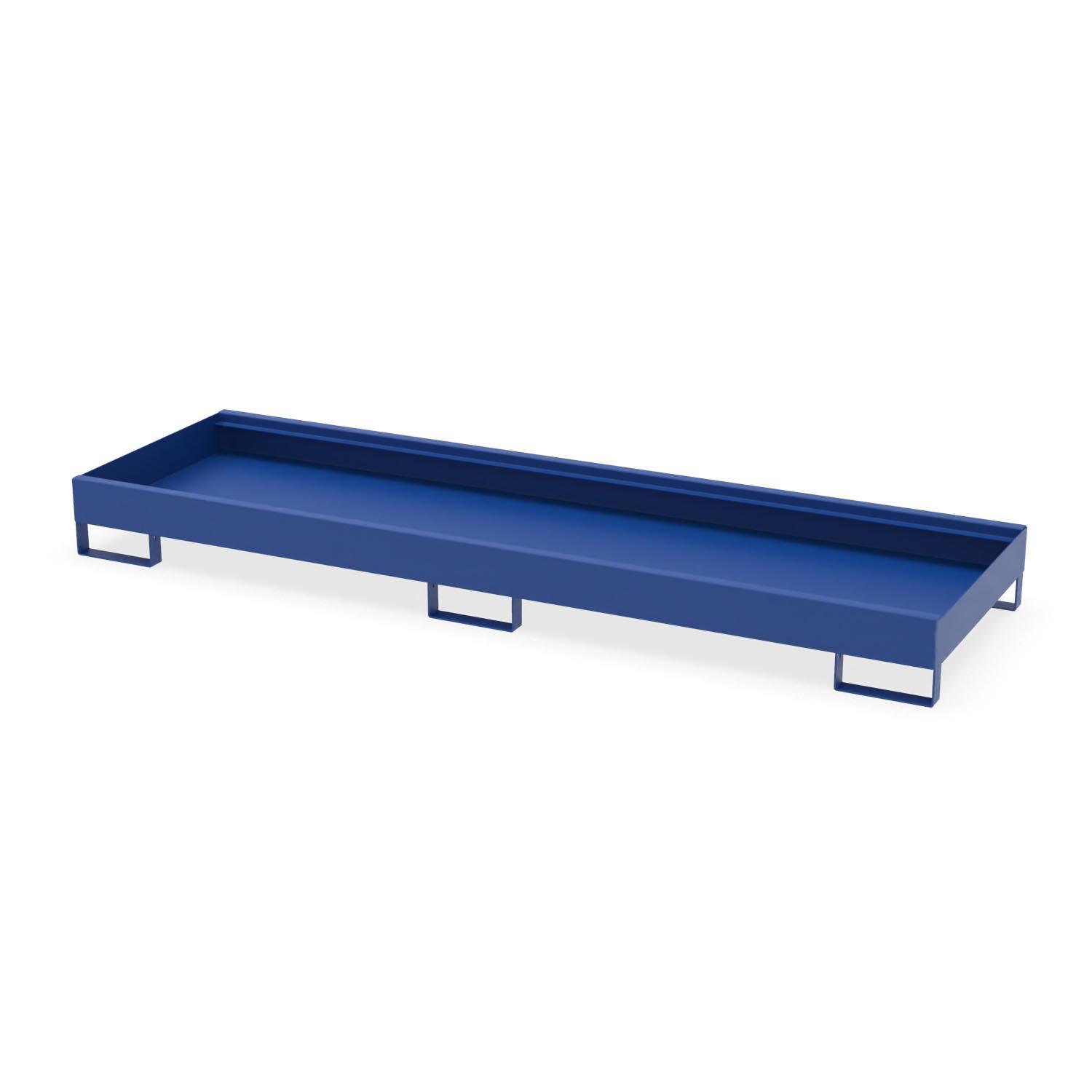 Auffangwanne aus Stahl für 4 x 200 l Fässer, lang, ohne Gitterrost, unterfahrbar, 2590x800x235mm Auffangwannen aus Stahl Produktbild Auffangwanne aus Stahl für 4 x 200 l Fässer, lang, ohne Gitterrost