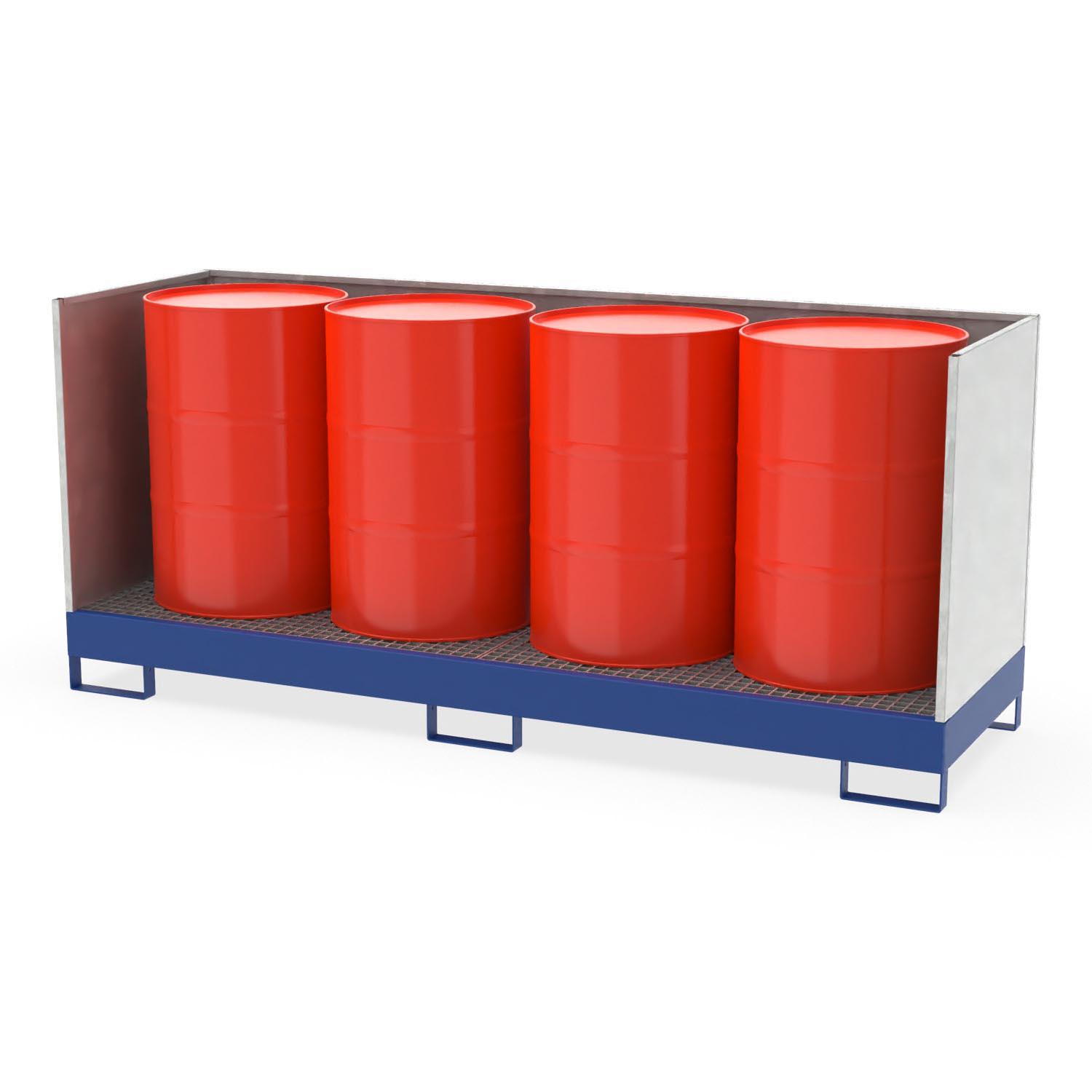 Auffangwanne aus Stahl für 4 x 200 l Fässer mit Garnitur steckbar, 3-teilig, verzinkt, 2590x800x1135mm Auffangwannen aus Stahl Produktbild Auffangwanne aus Stahl für 4 x 200 l Fässer mit Garnitur steckbar, 3-teilig, verzinkt