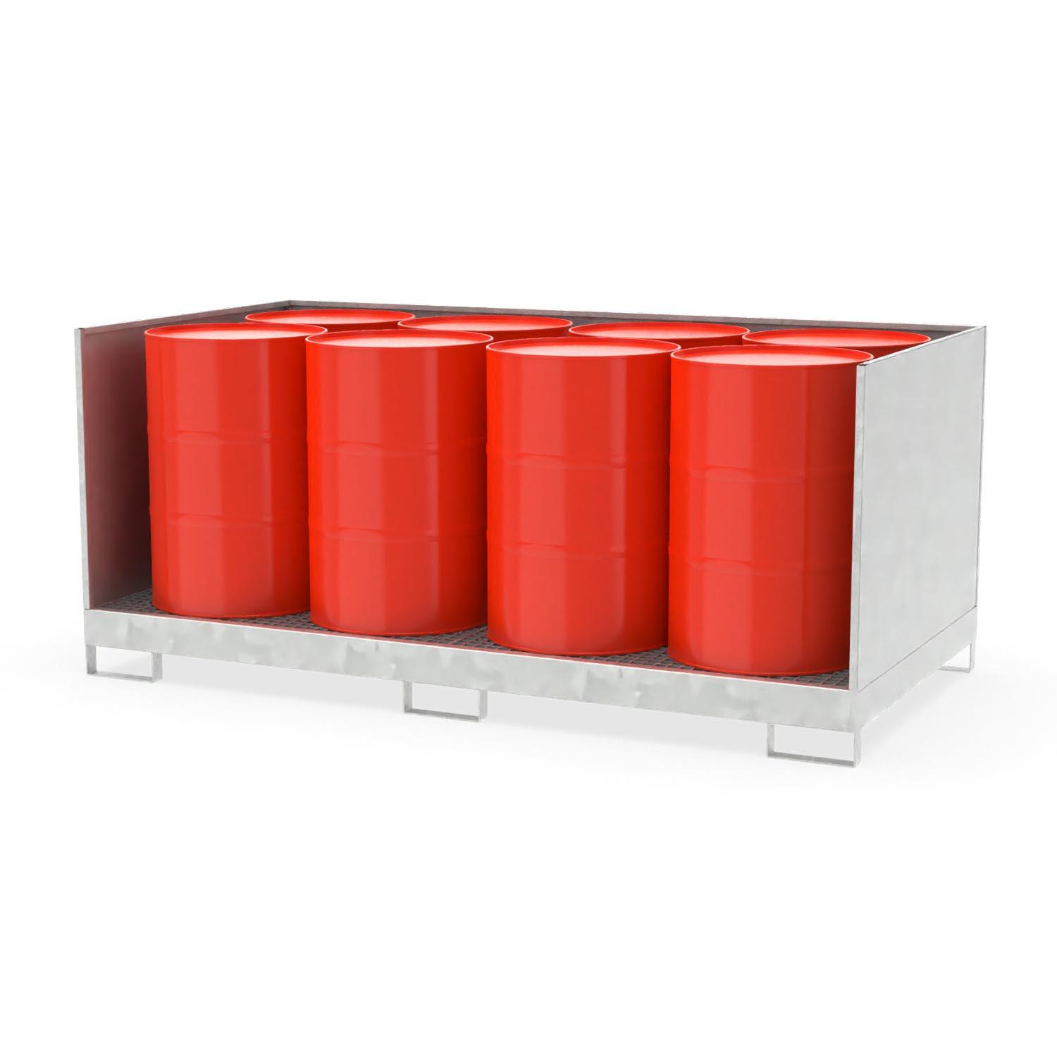 Auffangwanne aus Stahl für 8 x 200 l Fässer + Garnitur steckbar, 3-teilig, verzinkt, 2590x1300x1120mm Auffangwannen aus Stahl Produktbild Auffangwanne aus Stahl für 8 x 200 l Fässer + Garnitur steckbar, 3-teilig, verzinkt