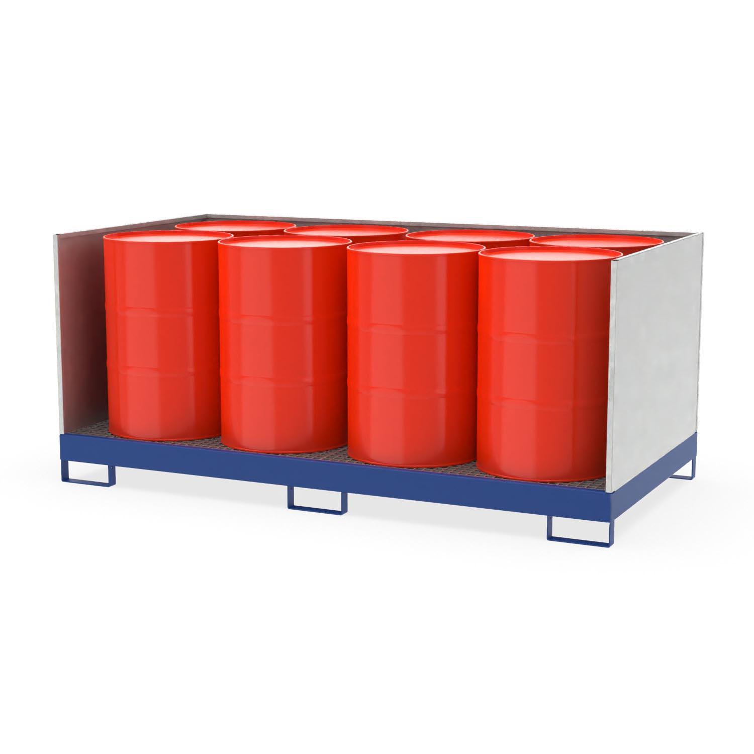Auffangwanne aus Stahl für 8 x 200 l Fässer + Garnitur steckbar, 3-teilig, verzinkt, 2590x1300x1120mm Auffangwannen aus Stahl Produktbild Auffangwanne aus Stahl für 8 x 200 l Fässer + Garnitur steckbar, 3-teilig, verzinkt