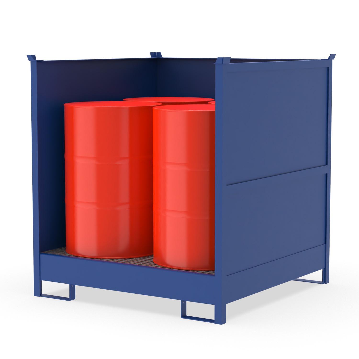 Fass-Stapelpalette für 4 x 200 l Fässer mit 3-seitig geschlossener Verkleidung Gefahrstoffdepots aus Stahl Produktbild Fass-Stapelpalette für 4 x 200 l Fässer mit 3-seitig geschlossener Verkleidung