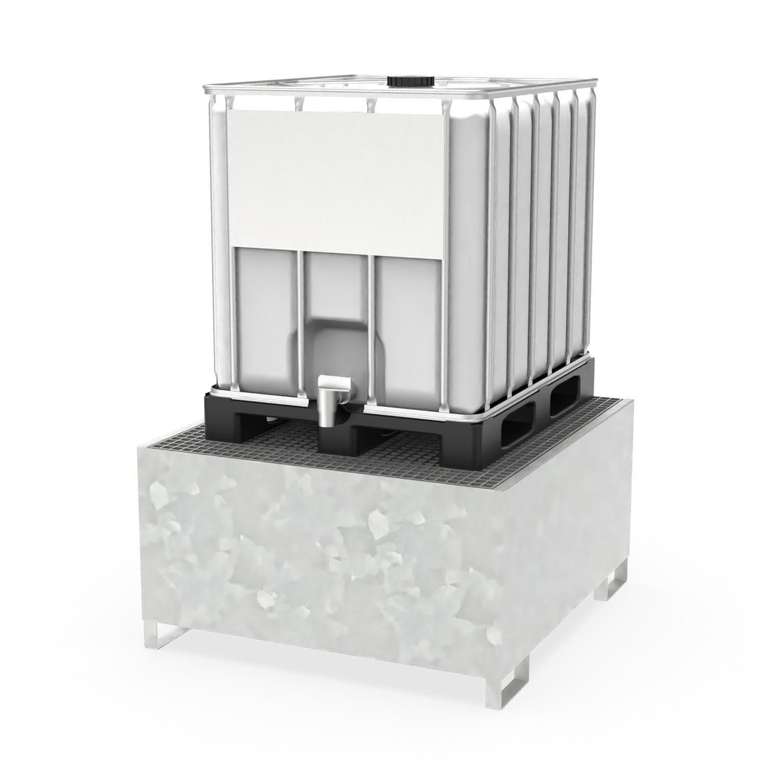 Auffangwanne aus Stahl für 1 IBC mit Gitterrost, Auffangvolumen 1000 l, 1300x1370x710mm Auffangwannen aus Stahl Produktbild Auffangwanne aus Stahl für 1 IBC mit Gitterrost