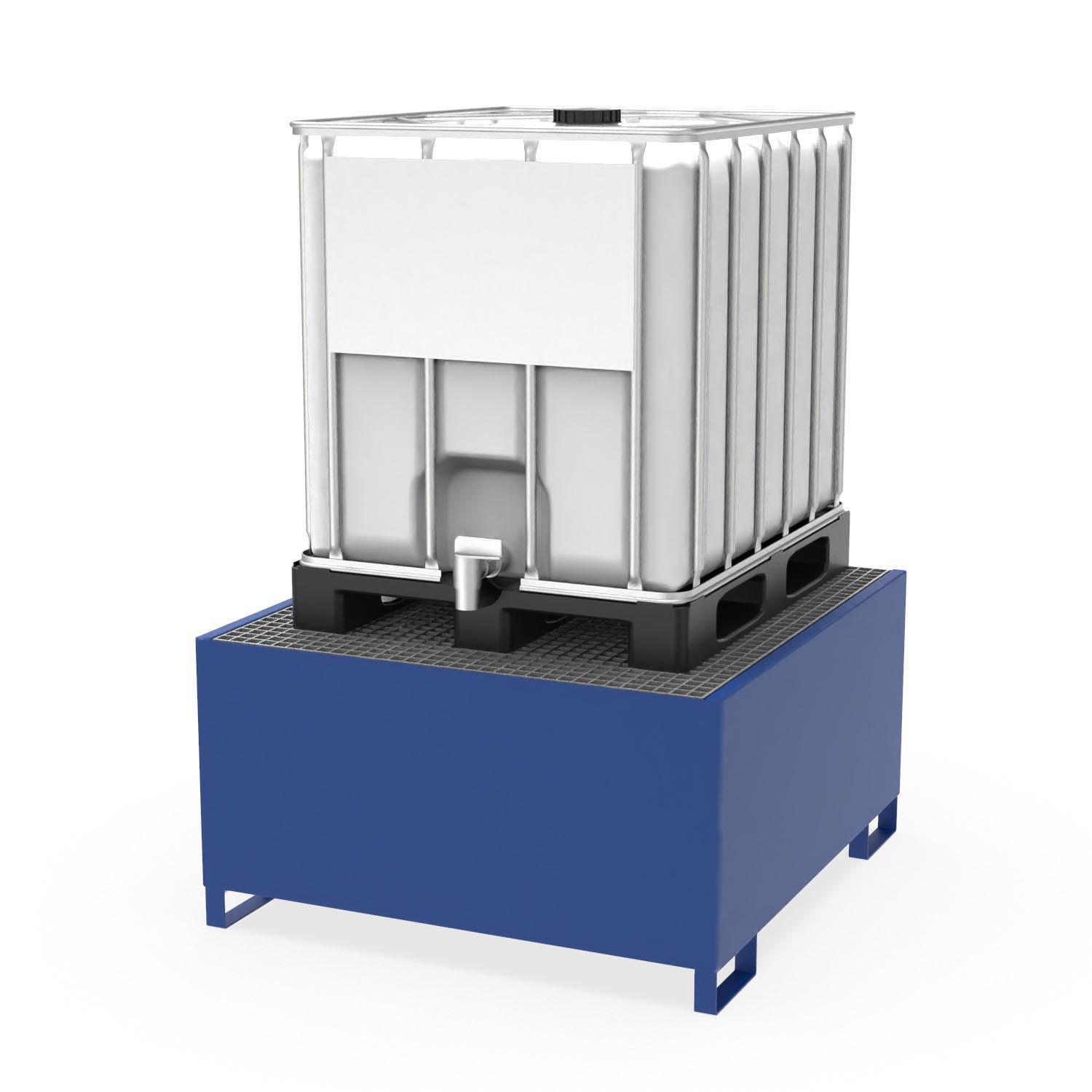Auffangwanne aus Stahl für 1 IBC mit Gitterrost, Auffangvolumen 1000 l, 1300x1370x710mm Auffangwannen aus Stahl Produktbild Auffangwanne aus Stahl für 1 IBC mit Gitterrost