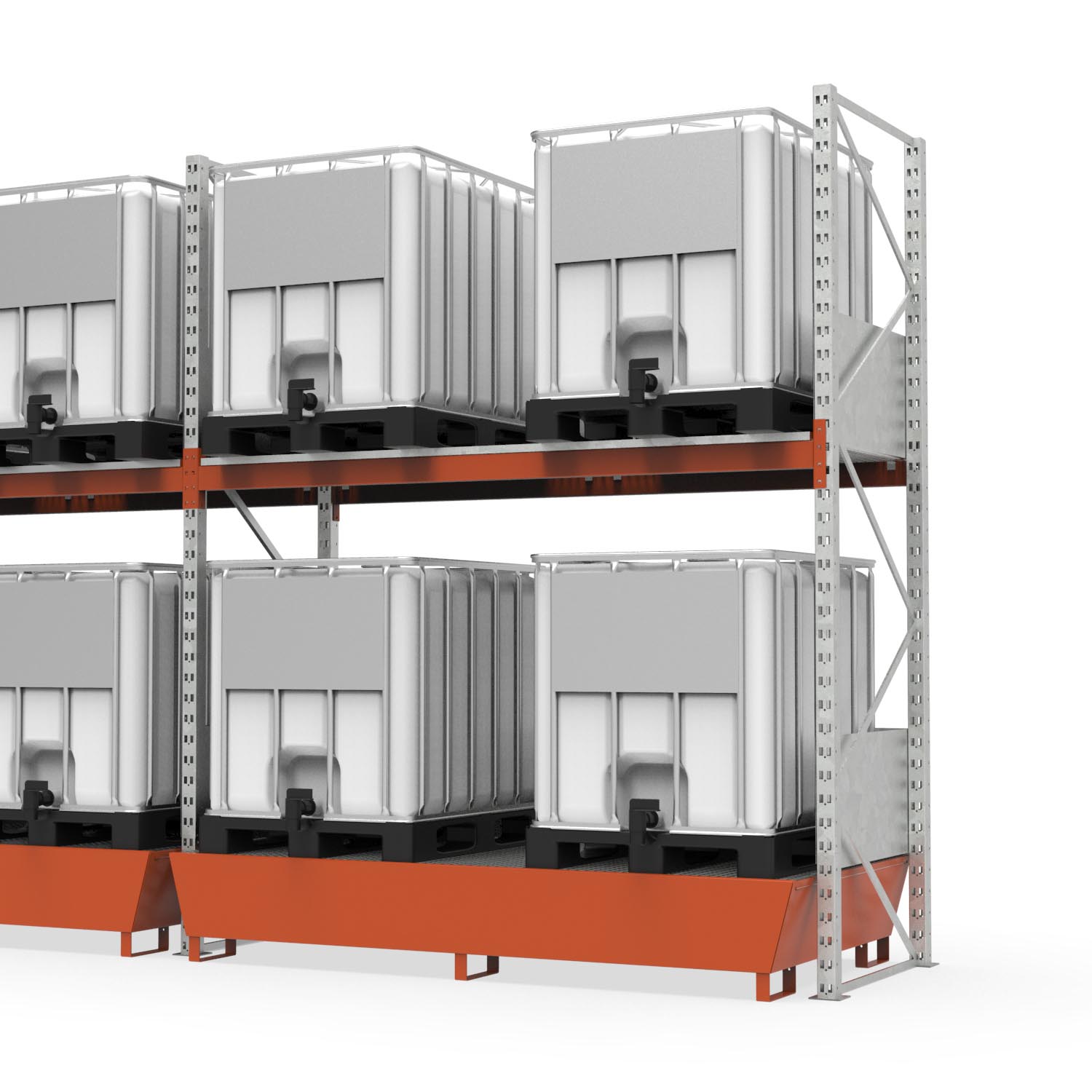 Palettenregal mit Auffangwanne aus Stahl, Anbaueinheit für 4 IBC Palettenregale mit Auffangwanne Produktbild Palettenregal mit Auffangwanne aus Stahl, Anbaueinheit für 4 IBC