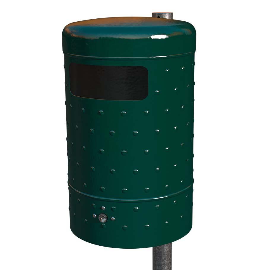 Abfallbehälter aus Stahl, Volumen 50 l, mit Bodenentleerung, zur Wand- oder Pfostenbefestigung, Noppenblech-Design Abfallbehälter Produktbild Abfallbehälter aus Stahl, Volumen 50 l, mit Bodenentleerung, zur Wand- oder Pfostenbefestigung, Noppenblech-Design