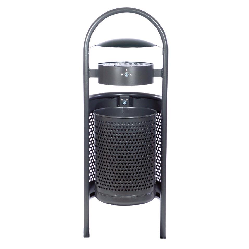 Stand-Abfallbehälter aus Stahl, Volumen 50 l, mit Rundrohrbügel, Haube und Ascher, zum Einbetonieren Abfallbehälter Produktbild Stand-Abfallbehälter aus Stahl, Volumen 50 l, mit Rundrohrbügel, Haube und Ascher, zum Einbetonieren