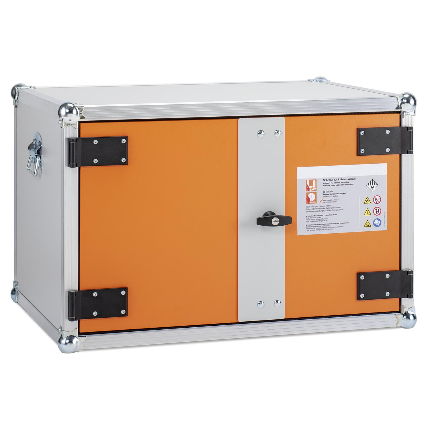 Lithium-Akku-Lagerschrank für BMA, Breite 800 mm, 2 Rauchmelder, ohne Füße, Explosionsschutz Lithium-Akku-Handling Produktbild Lithium-Akku-Schrank zum Lagern, Breite 800 mm, 2 Rauchmelder, ohne Füße, Explosionsschutz