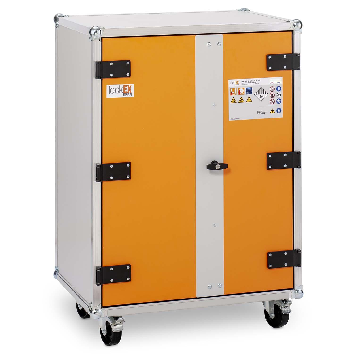 Lithium-Ionen-Akku-Ladeschrank basic 8/10, Rauchmelder, mit Rollen, lockEX 2.0, VDMA-geprüft Lithium-Ionen-Akku-Schränke zum Laden Produktbild Lithium-Ionen-Akku-Ladeschrank basic 8/10, Rauchmelder, mit Rollen, lockEX 2.0, VDMA-geprüft