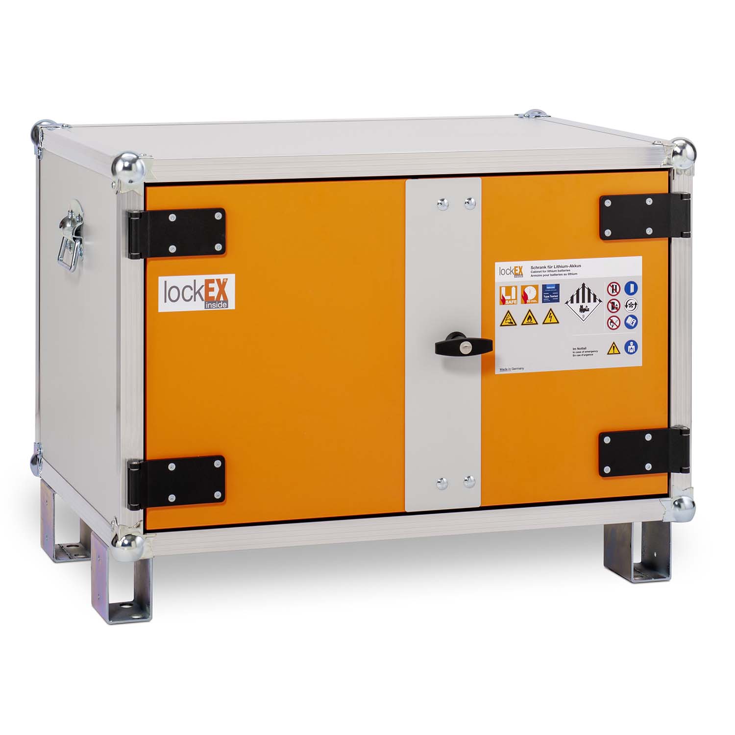 Lithium-Ionen-Akku-Ladeschrank basic 8/5, Rauchmelder, mit Füßen, lockEX 2.0, VDMA-geprüft Lithium-Ionen-Akku-Schränke zum Laden Produktbild Lithium-Ionen-Akku-Ladeschrank basic 8/5, Rauchmelder, mit Füßen, lockEX 2.0, VDMA-geprüft