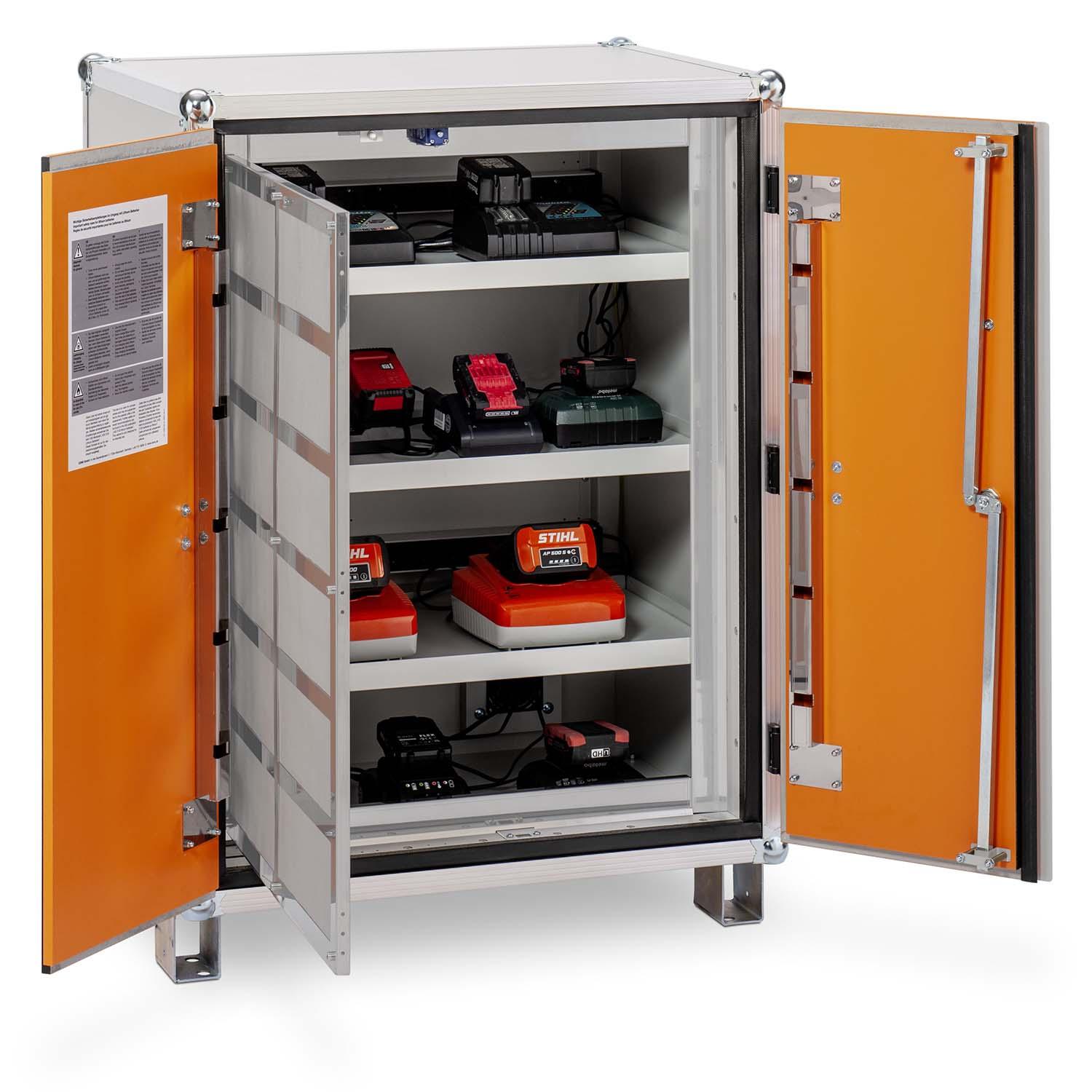 Lithium-Ionen-Akku-Ladeschrank premium 8/10, Rauchmelder, mit Füßen, lockEX 2.0, VDMA-geprüft, BMA-fähig Lithium-Ionen-Akku-Schränke zum Laden Produktbild Lithium-Ionen-Akku-Ladeschrank premium 8/10, Rauchmelder, mit Füßen, lockEX 2.0, VDMA-geprüft, BMA-fähig