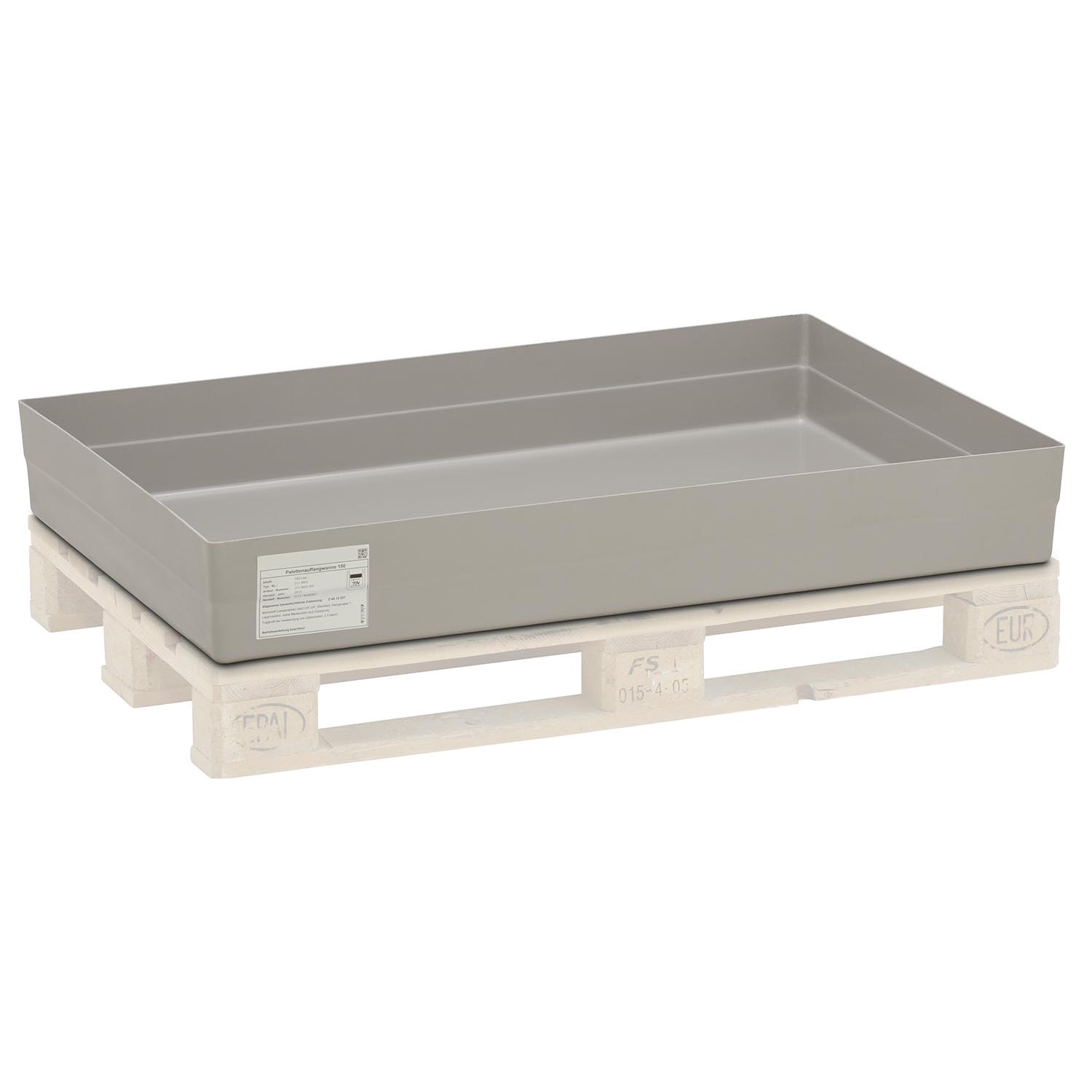 Paletten-Auffangwanne aus GFK, Volumen 150 l, Arretierungsnocken, ohne Stellebene, mit Zulassung Auffangwannen aus GFK Produktbild Paletten-Auffangwanne aus GFK, Volumen 150 l, ohne Füße, ohne Stellebene, mit Zulassung