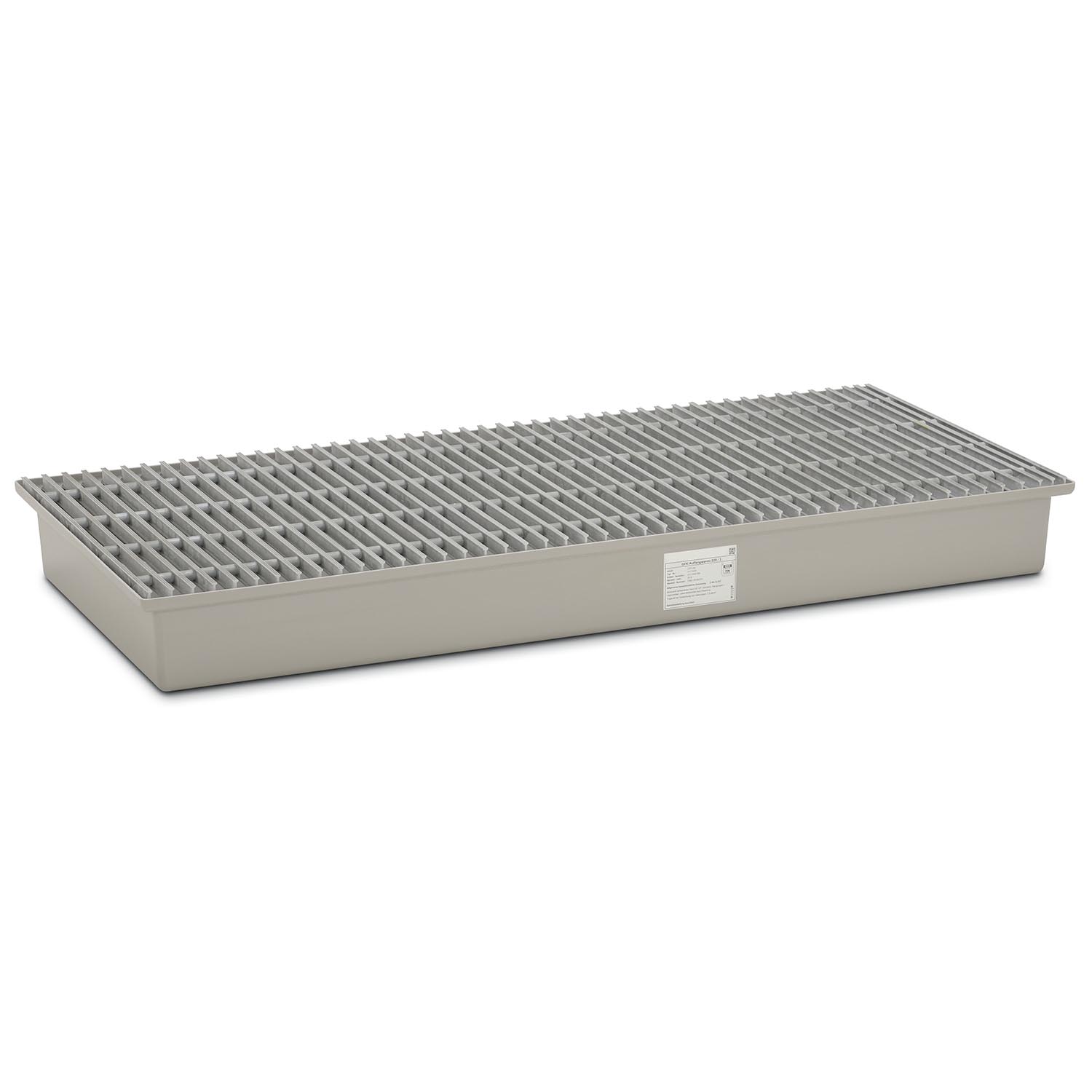 Auffangwanne aus GFK für 3 x 200 l Fässer, Volumen 220 l, mit GFK-Gitterrost, ohne Füße, mit Zulassung Auffangwannen aus GFK Produktbild Auffangwanne aus GFK für 3 x 200 l Fässer, Volumen 220 l, mit GFK-Gitterrost, ohne Füße, mit Zulassung