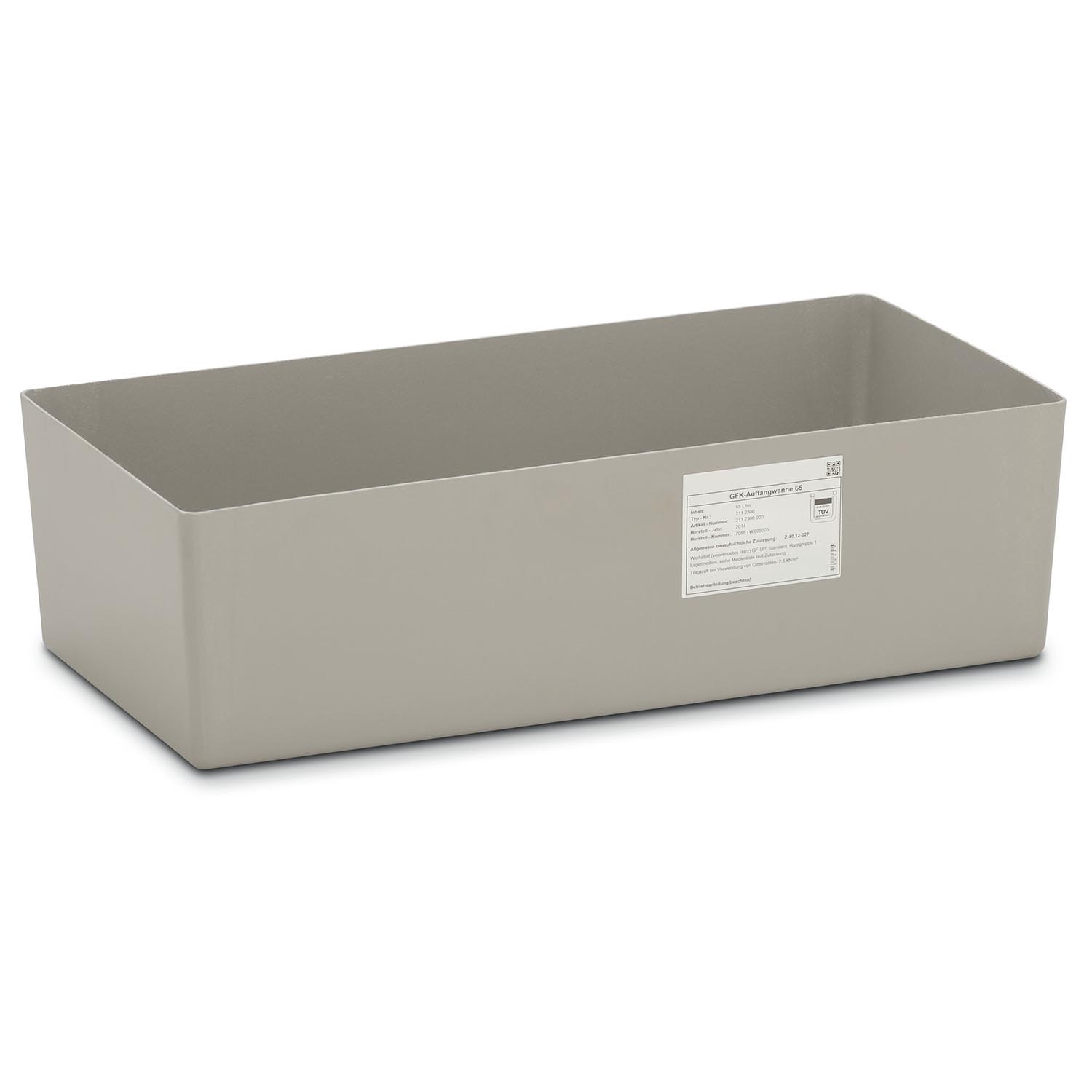 Auffangwanne aus GFK für 2 x 60 l Fässer, Volumen 65 l, ohne Stellebene, ohne Füße, mit Zulassung Auffangwannen aus GFK Produktbild Auffangwanne aus GFK für 2 x 60 l Fässer, Volumen 65 l, ohne Stellebene, ohne Füße, mit Zulassung