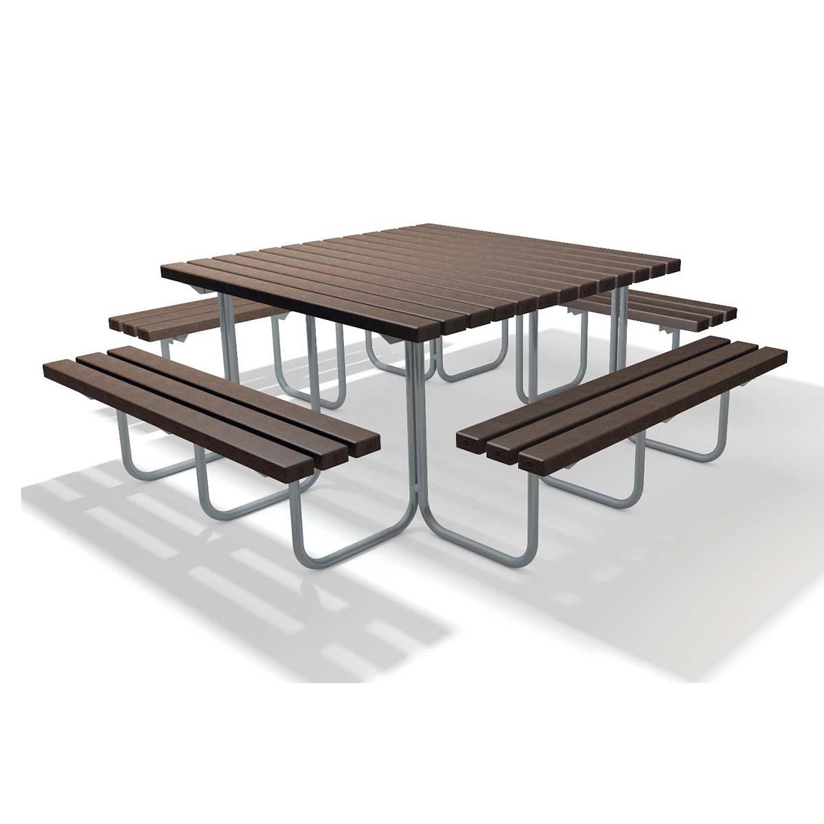 Bank-Tisch-Kombination, Gestell aus Stahlrohr, mit Premium-Bohlen aus Recycling-Kunststoff Bank-Tisch-Kombinationen Produktbild Bank-Tisch-Kombination, Gestell aus Stahlrohr, mit Premium-Bohlen aus Recycling-Kunststoff