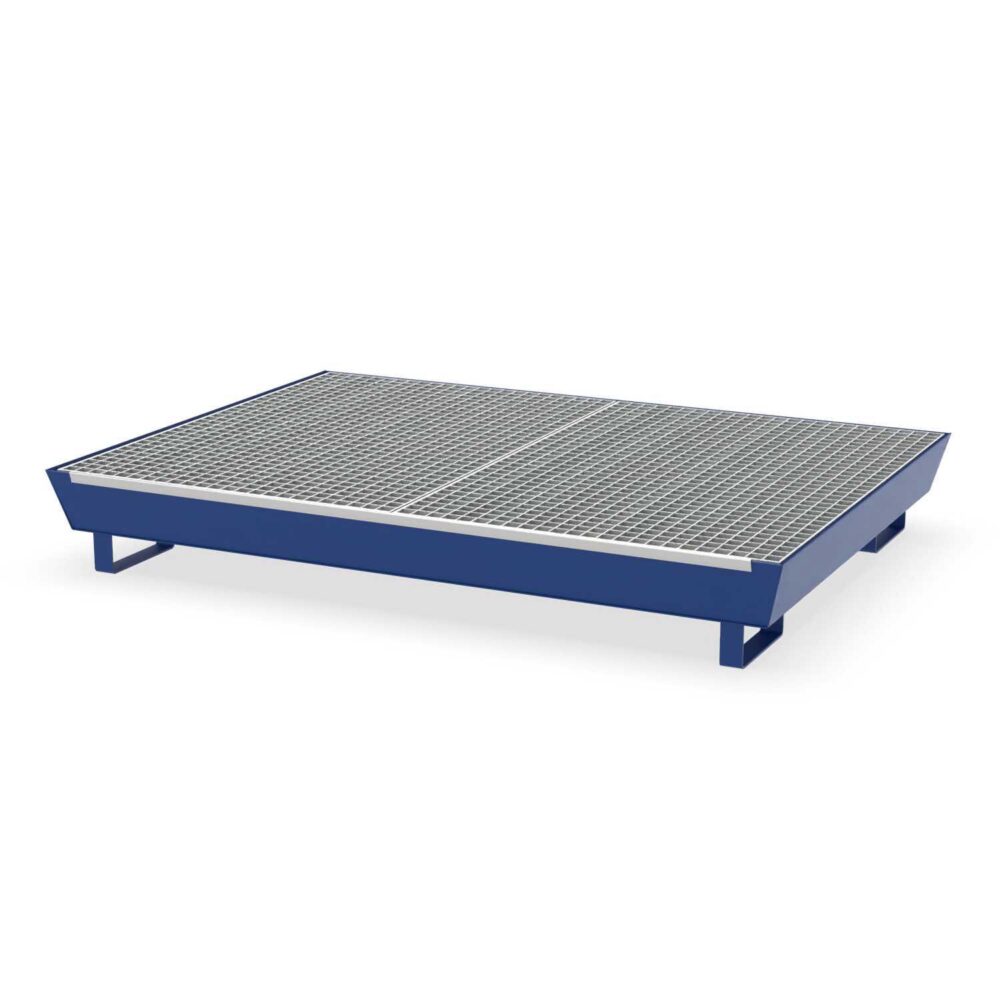 Bodenwanne Auffangwanne aus Stahl für Gefahrstoffregale, mit Gitterrost, Feldweite 1800 mm, Auffangvolumen 241 l, 1780x1300x240mm Auffangwannen aus Stahl Produktbild Bodenwanne Auffangwanne aus Stahl für Gefahrstoffregale, mit Gitterrost, Feldweite 1800 mm, Auffangvolumen 241 l