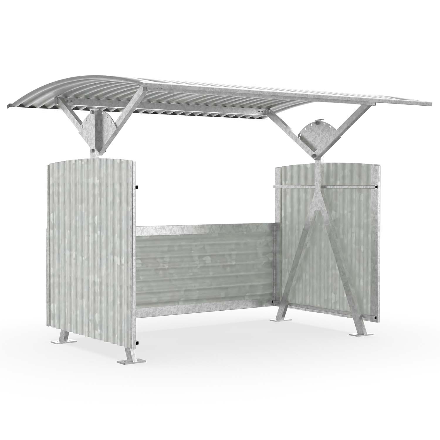 Schwenküberdachung D 560 aus Stahl, verzinkt, Dacheinkleidung aus Wellblech, zum Aufdübeln, B 2.500mm, mit Seitenwänden und Rückwand Fahrradüberdachungen Produktbild Schwenküberdachung D 560 aus Stahl, verzinkt, Dacheinkleidung aus Wellblech, zum Aufdübeln, B 2.500mm, mit Seitenwänden und Rückwand