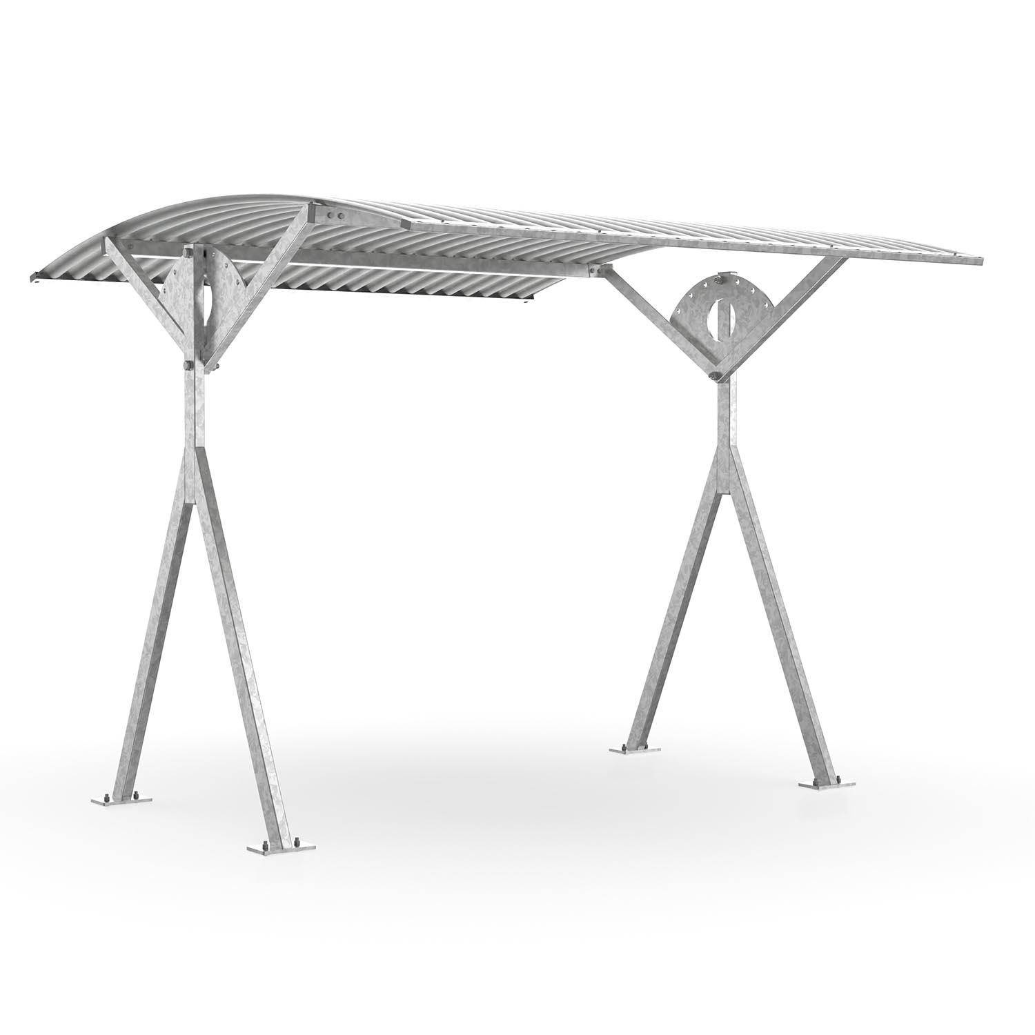 Schwenküberdachung D 560 aus Stahl, verzinkt, Dacheinkleidung aus Wellblech, zum Aufdübeln, B 2.500mm Fahrradüberdachungen Produktbild Schwenküberdachung D 560 aus Stahl, verzinkt, Dacheinkleidung aus Wellblech, zum Aufdübeln