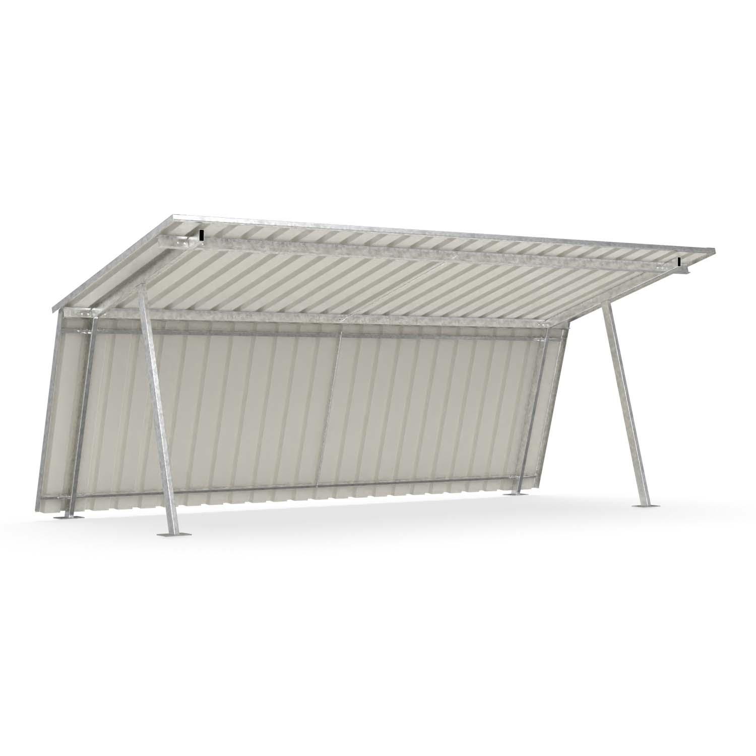 Fahrradüberdachung D 577 aus Stahl, verzinkt, Dach und Rückwand aus Trapezblech, verzinkt und farbbeschichtet, zum Aufdübeln, B 5.010mm, Grundeinheit Fahrradüberdachung D 577 Produktbild Fahrradüberdachung D 577 aus Stahl, verzinkt, Dach und Rückwand aus Trapezblech, verzinkt und farbbeschichtet, zum Aufdübeln, B 5.010mm, Grundeinheit