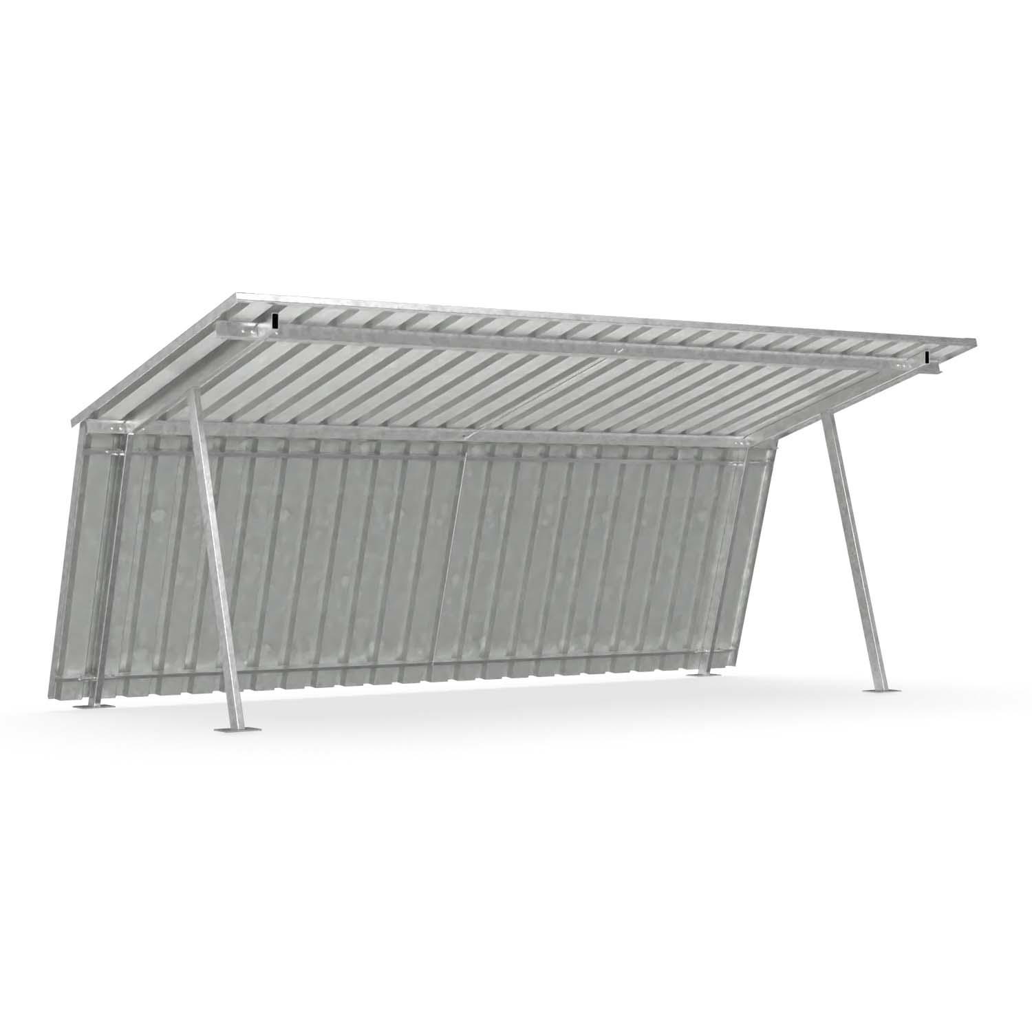 Fahrradüberdachung D 577 aus Stahl, verzinkt, Dach und Rückwand aus Trapezblech, verzinkt, zum Aufdübeln, B 5.010mm, Grundeinheit Fahrradüberdachung D 577 Produktbild Fahrradüberdachung D 577 aus Stahl, verzinkt, Dach und Rückwand aus Trapezblech, verzinkt, zum Aufdübeln, B 5.010mm, Grundeinheit
