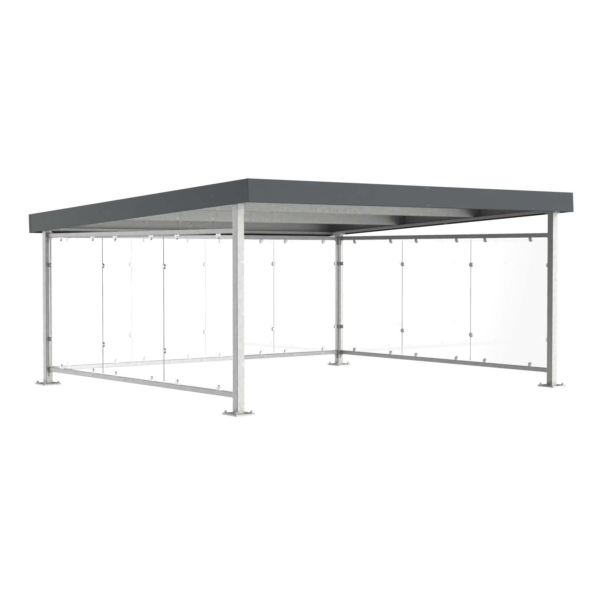 D 580 Carport aus Stahl, Grundeinheit für 2 PKW, mit Sichtschutzwänden aus Glas D 580 Carport aus Stahl Produktbild D 580 Carport aus Stahl, Grundeinheit für 2 PKW, mit Sichtschutzwänden aus Glas